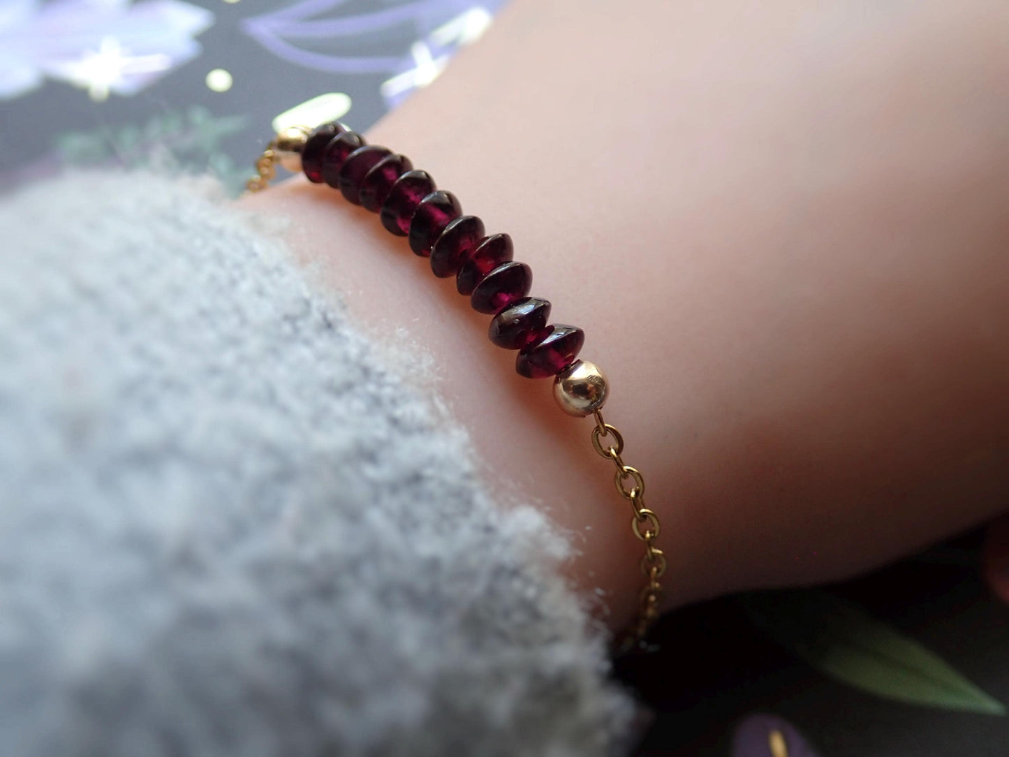 18k Gold Bracelet with Garnet Gemstones - Waterproof & Tarnish-Proof Jewelry