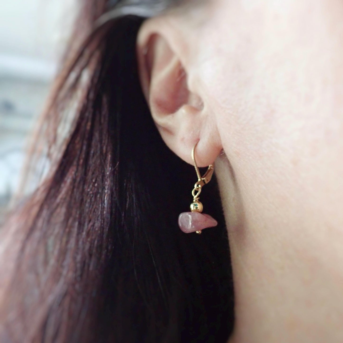 Rose Quartz Earrings, Gemstone Dangle Earrings, Rose Quartz Jewelry,Pink Gemstone Earrings,Gift for Her, Minimalist Dangles, Gold Filled