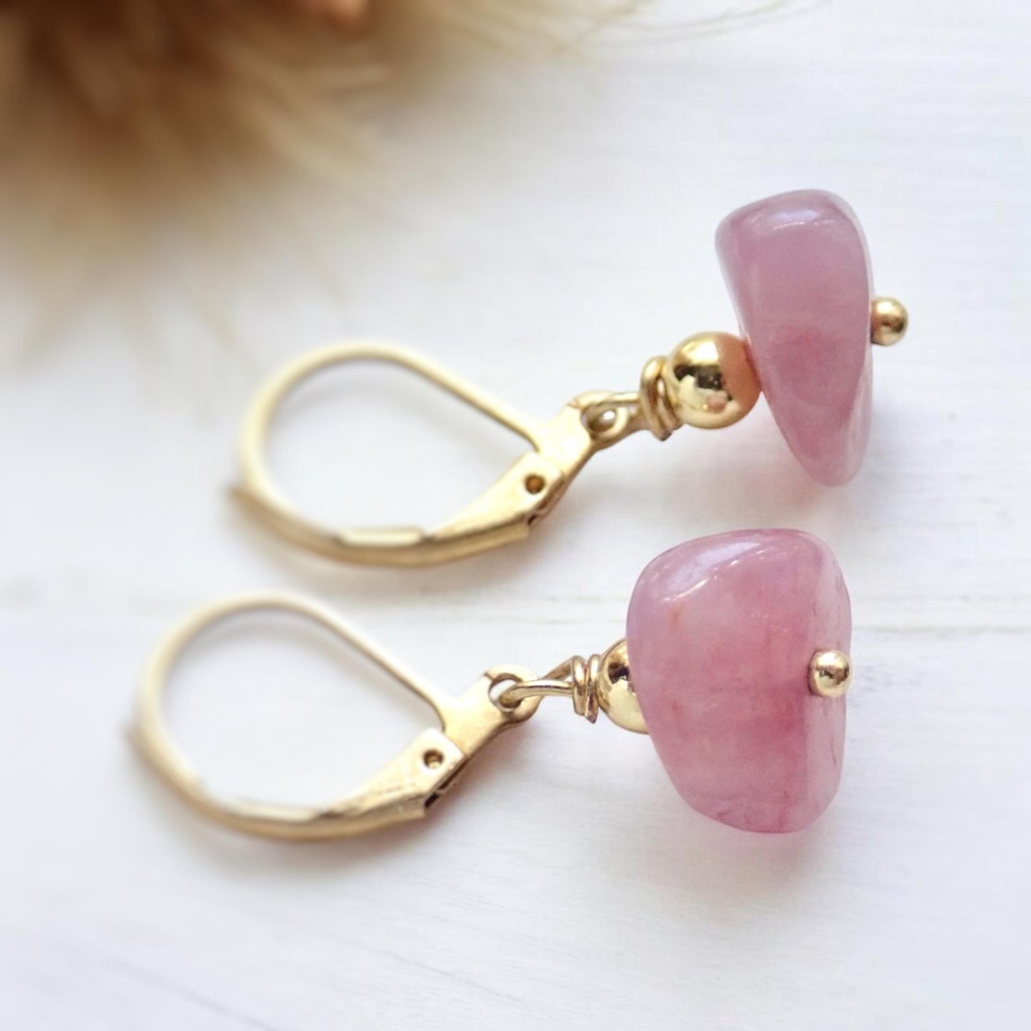 Rose Quartz Earrings, Gemstone Dangle Earrings, Rose Quartz Jewelry,Pink Gemstone Earrings,Gift for Her, Minimalist Dangles, Gold Filled