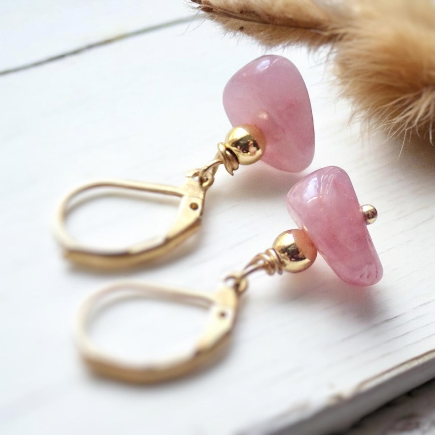 Rose Quartz Earrings, Gemstone Dangle Earrings, Rose Quartz Jewelry,Pink Gemstone Earrings,Gift for Her, Minimalist Dangles, Gold Filled