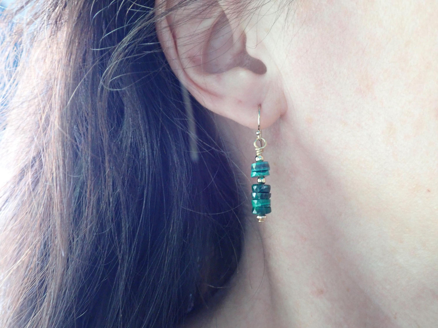 Minimalist Malachite Dangles – Gold Fill Earrings with Natural Gemstones