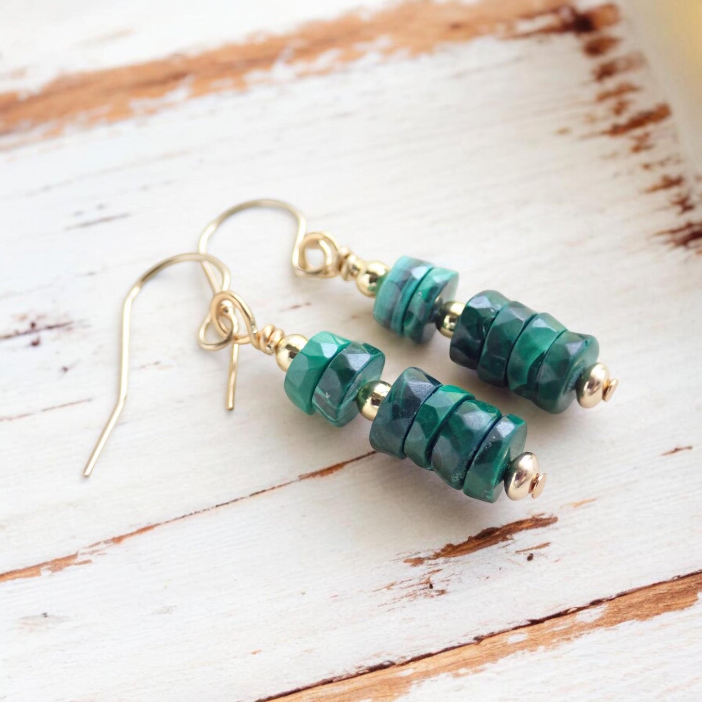 Minimalist Malachite Dangles – Gold Fill Earrings with Natural Gemstones