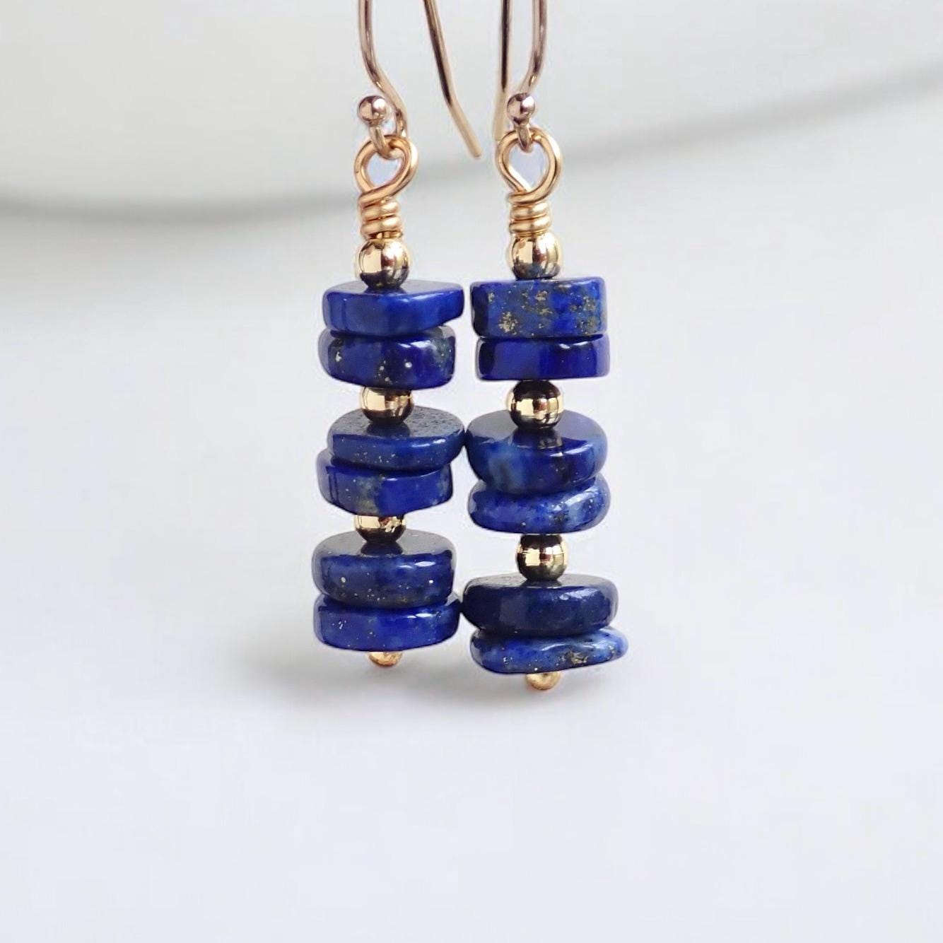 Genuine Lapis Lazuli Earrings - Blue Gemstone Drop Earrings - 14K Gold Fill