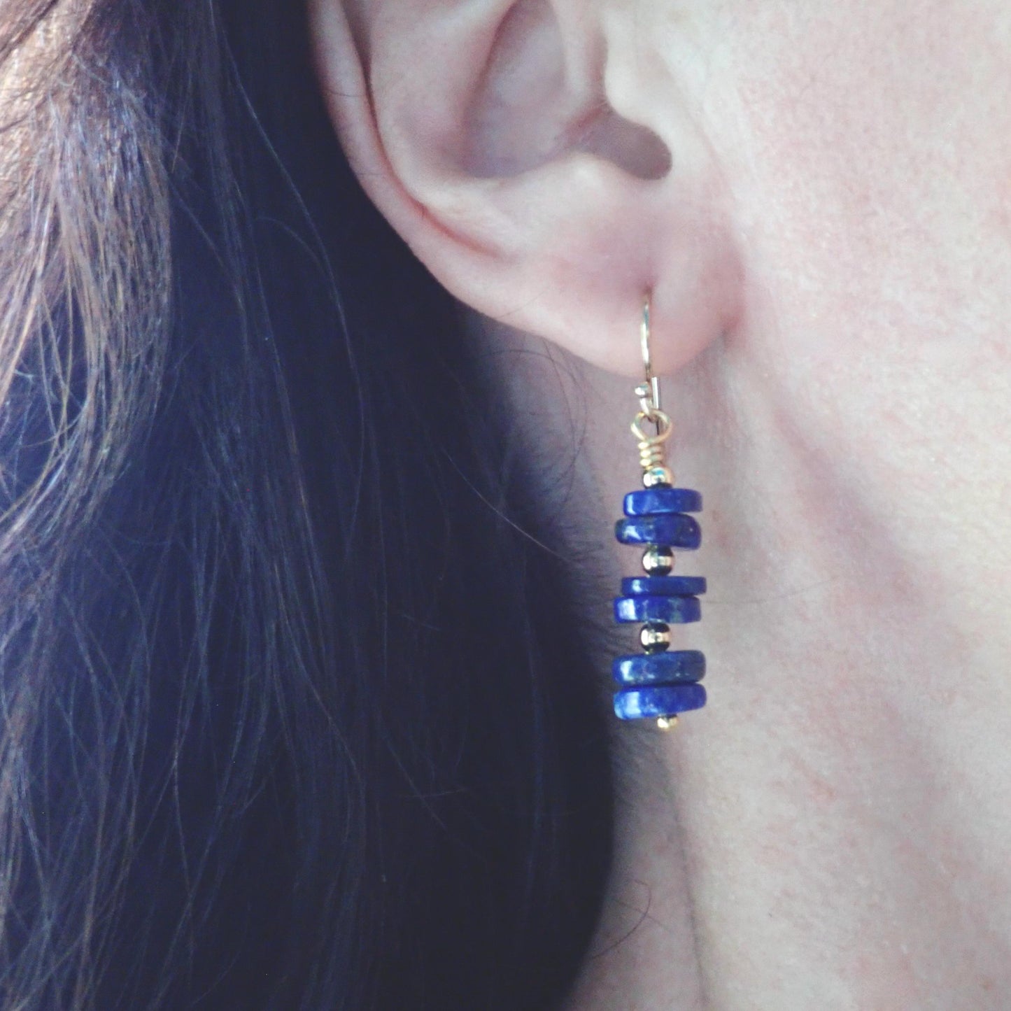 Genuine Lapis Lazuli Earrings - Blue Gemstone Drop Earrings - 14K Gold Fill