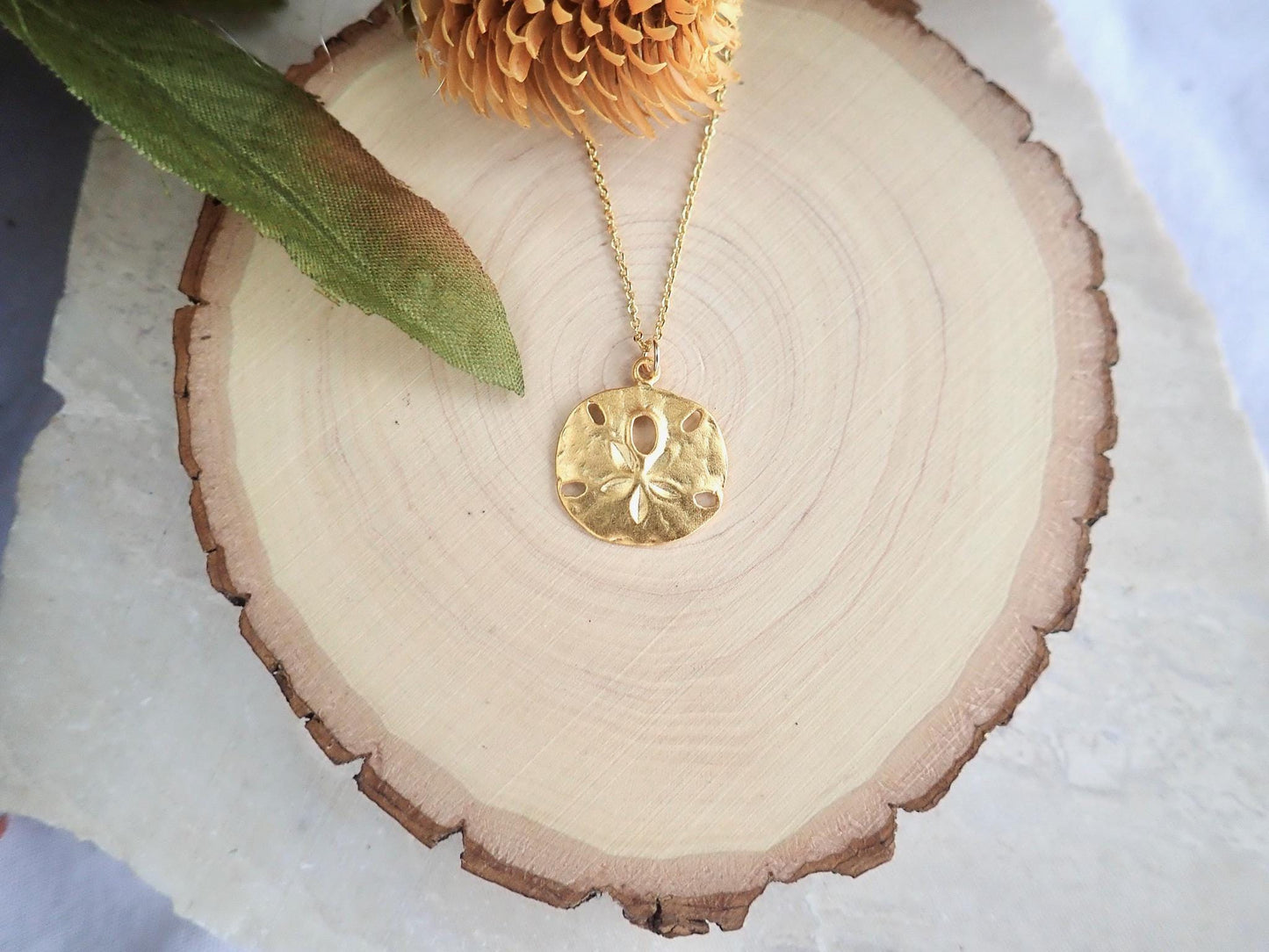 Dainty 18k Gold Sand Dollar Necklace - Gold Filled Medallion Coin Necklace - Gift for Beach Lovers