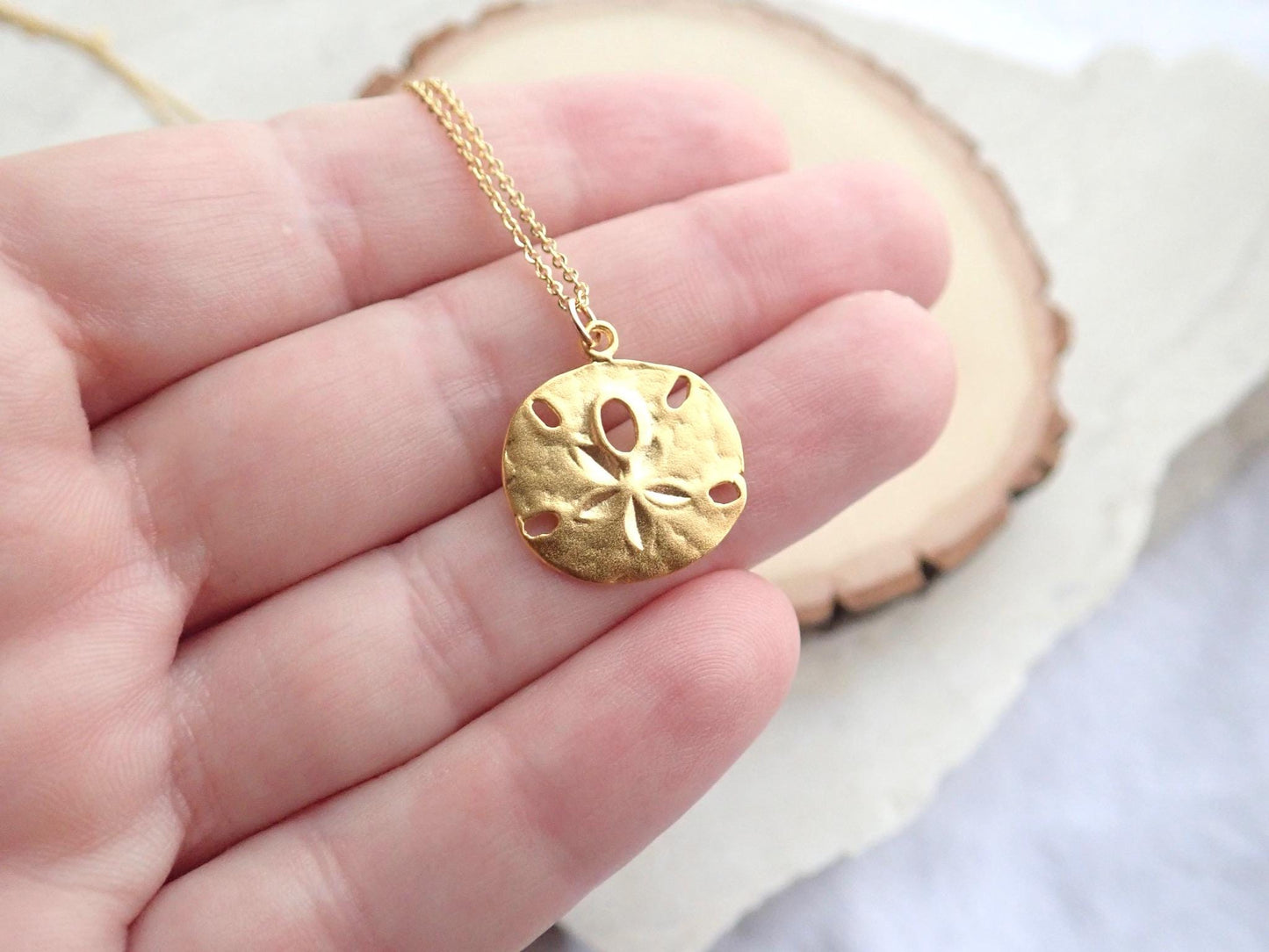 Dainty 18k Gold Sand Dollar Necklace - Gold Filled Medallion Coin Necklace - Gift for Beach Lovers