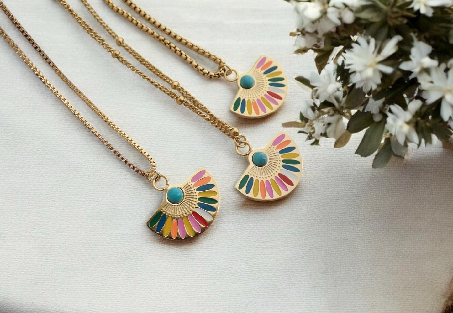 Colorful Enamel Rainbow Pendant Necklace - 18K Gold Stainless Steel PVD Jewelry, Anti Tarnish Jewelry