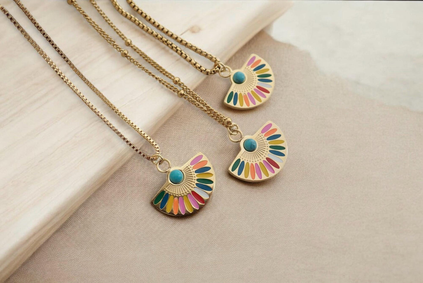 Colorful Enamel Rainbow Pendant Necklace - 18K Gold Stainless Steel PVD Jewelry, Anti Tarnish Jewelry