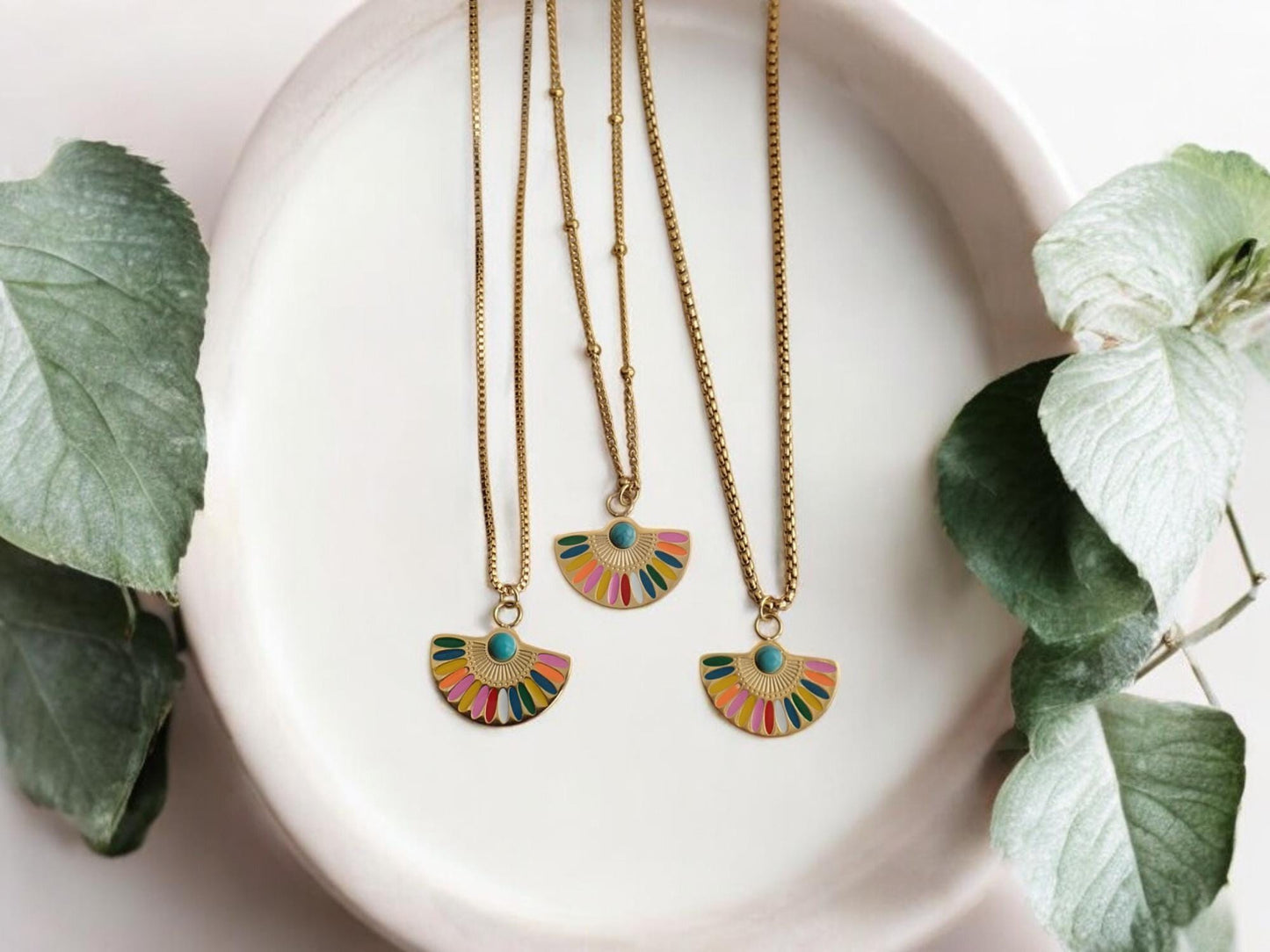 Colorful Enamel Rainbow Pendant Necklace - 18K Gold Stainless Steel PVD Jewelry, Anti Tarnish Jewelry