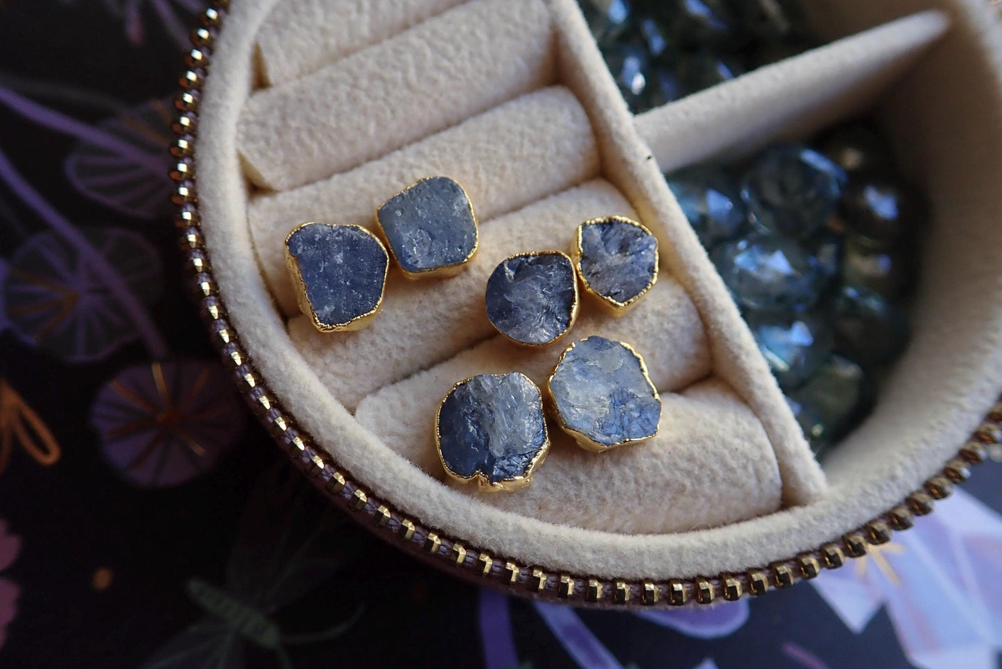 Raw Sapphire Stud Earrings – Gold Vermeil Natural Gemstone Studs - September Birthstone Studs
