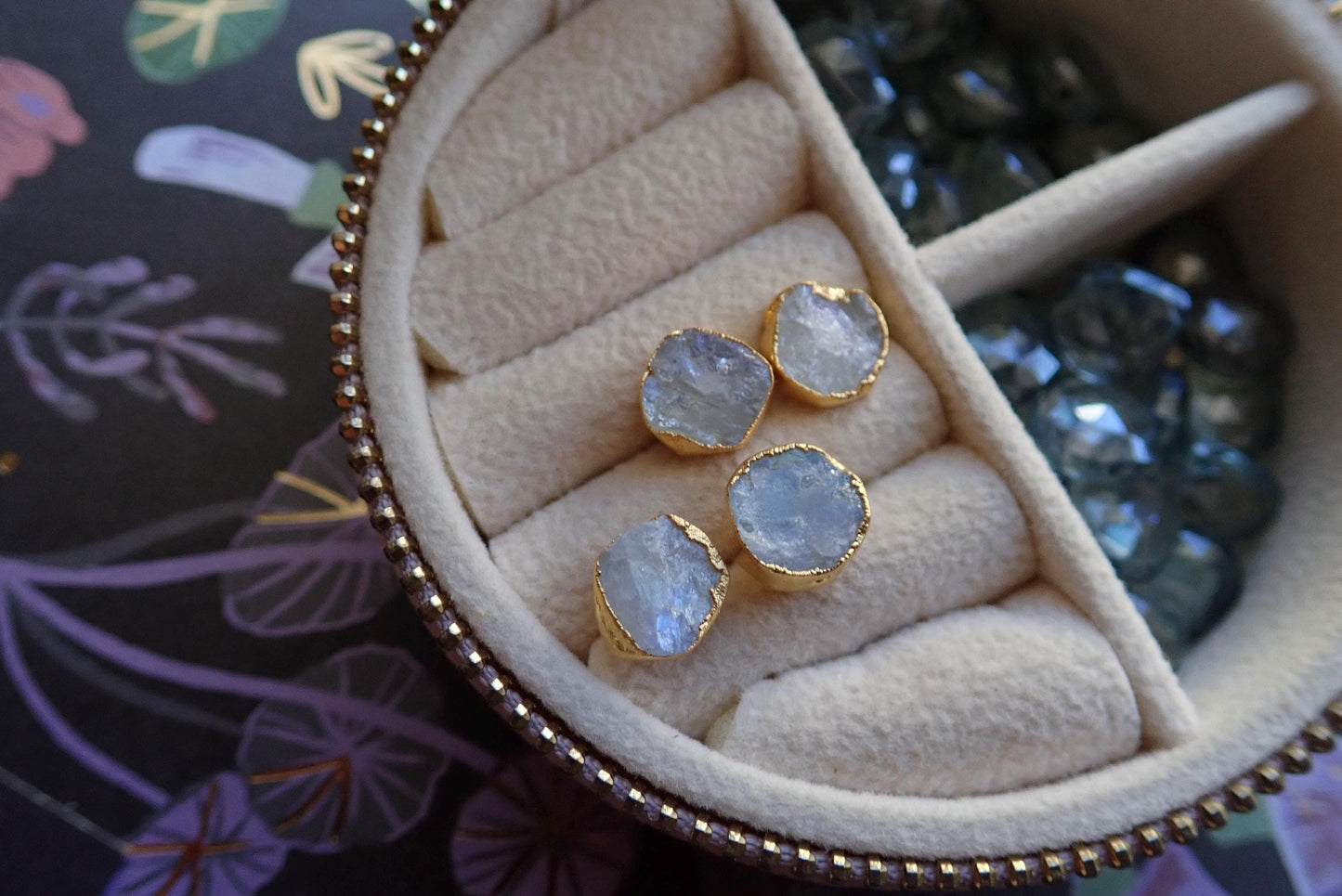 Natural Raw Gemstone Earrings – Moonstone 14k Gold Electroplated Studs