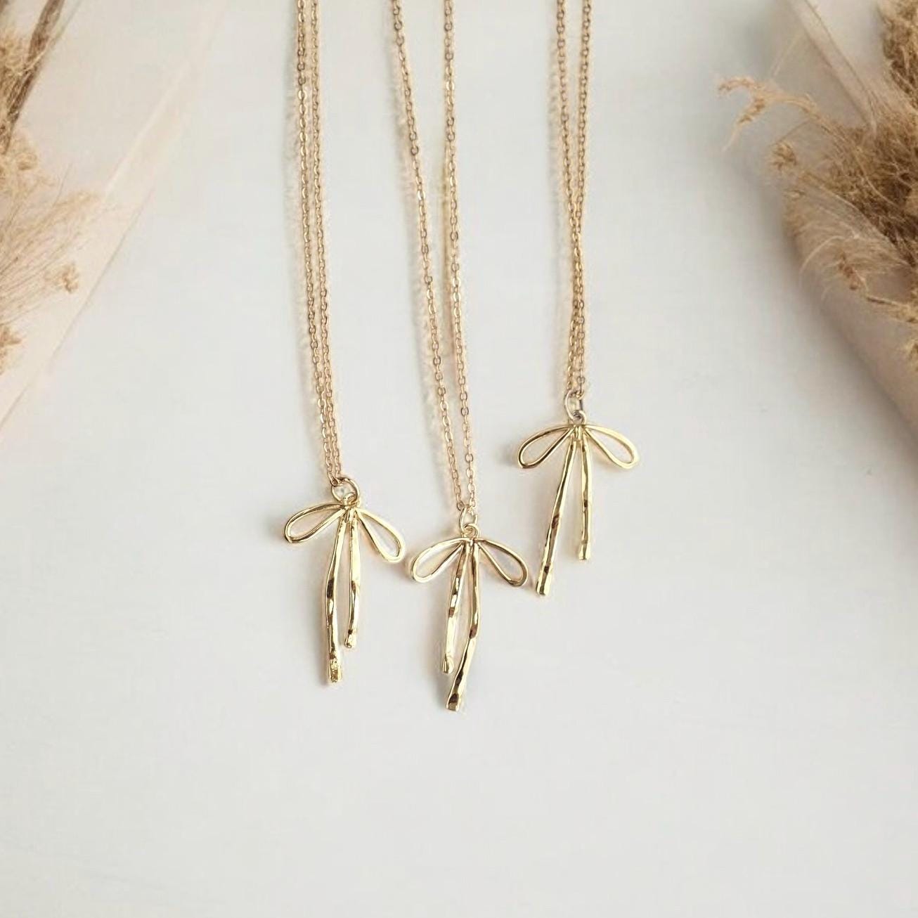 Coquette Bow Necklace - Waterproof Gold Fill Bow Pendant and Chain, Everyday Wear Jewelry