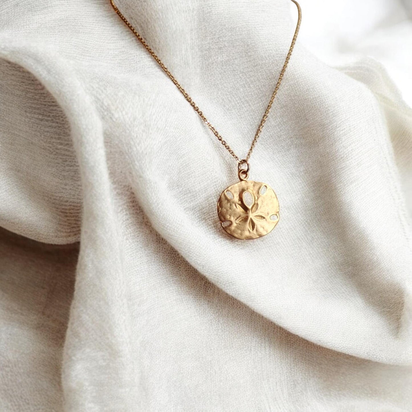 Dainty 18k Gold Sand Dollar Necklace - Gold Filled Medallion Coin Necklace - Gift for Beach Lovers