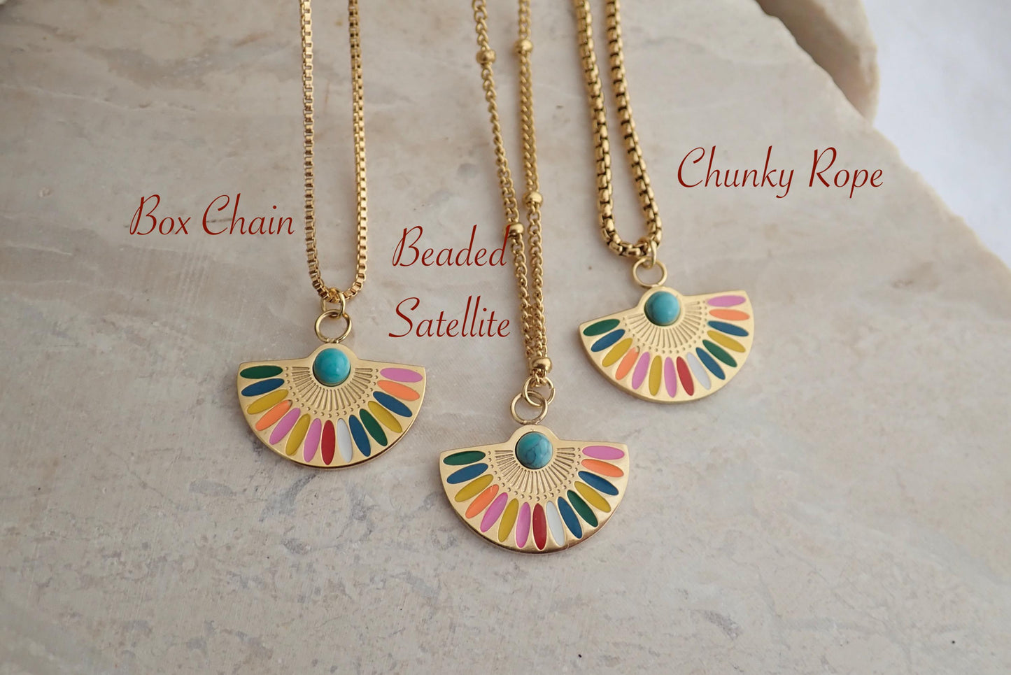 Colorful Enamel Rainbow Pendant Necklace - 18K Gold Stainless Steel PVD Jewelry, Anti Tarnish Jewelry