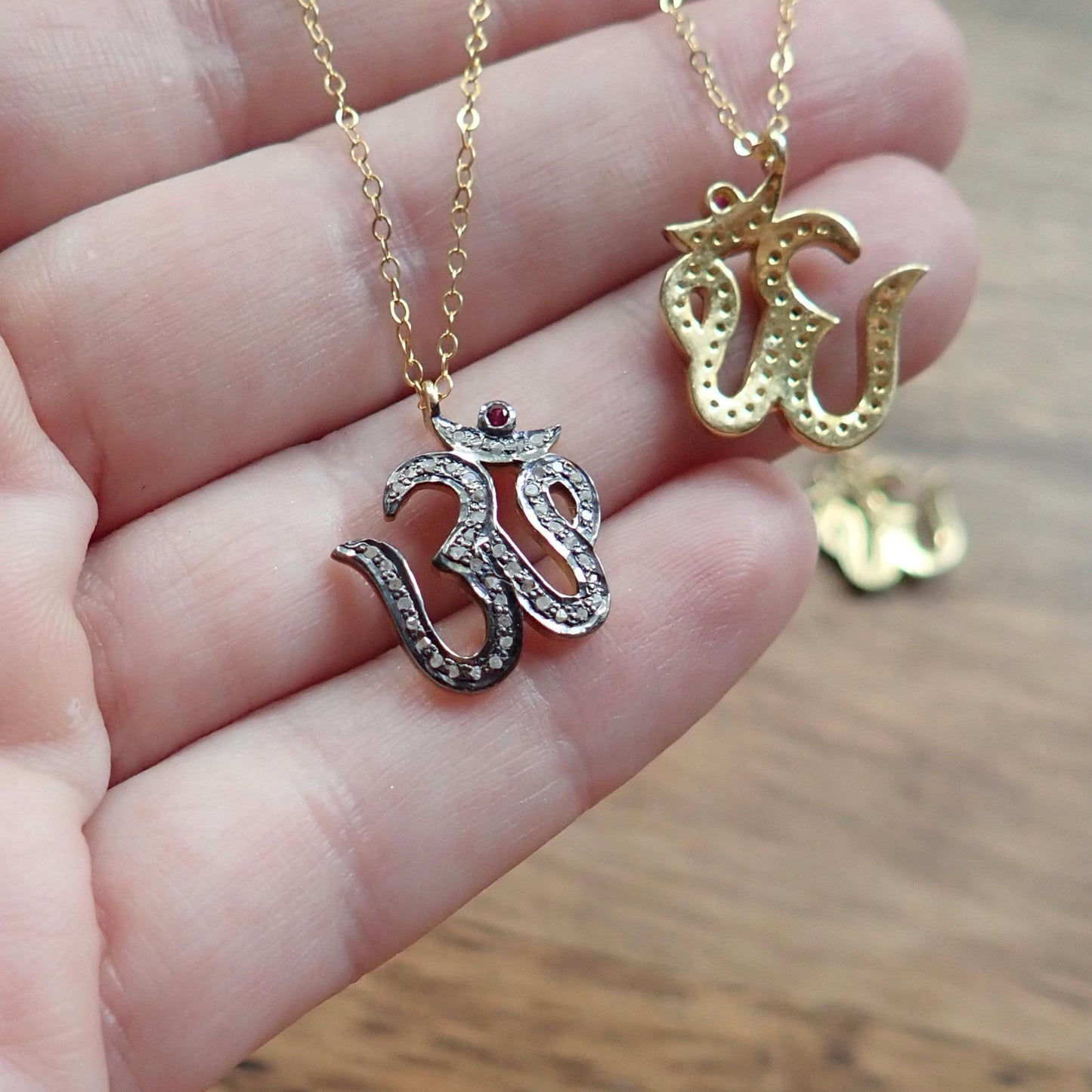 Dainty Diamond Om Necklace - Gold Vermeil Aum Necklace, Spiritual Gift for Her, Buddhist Jewelry