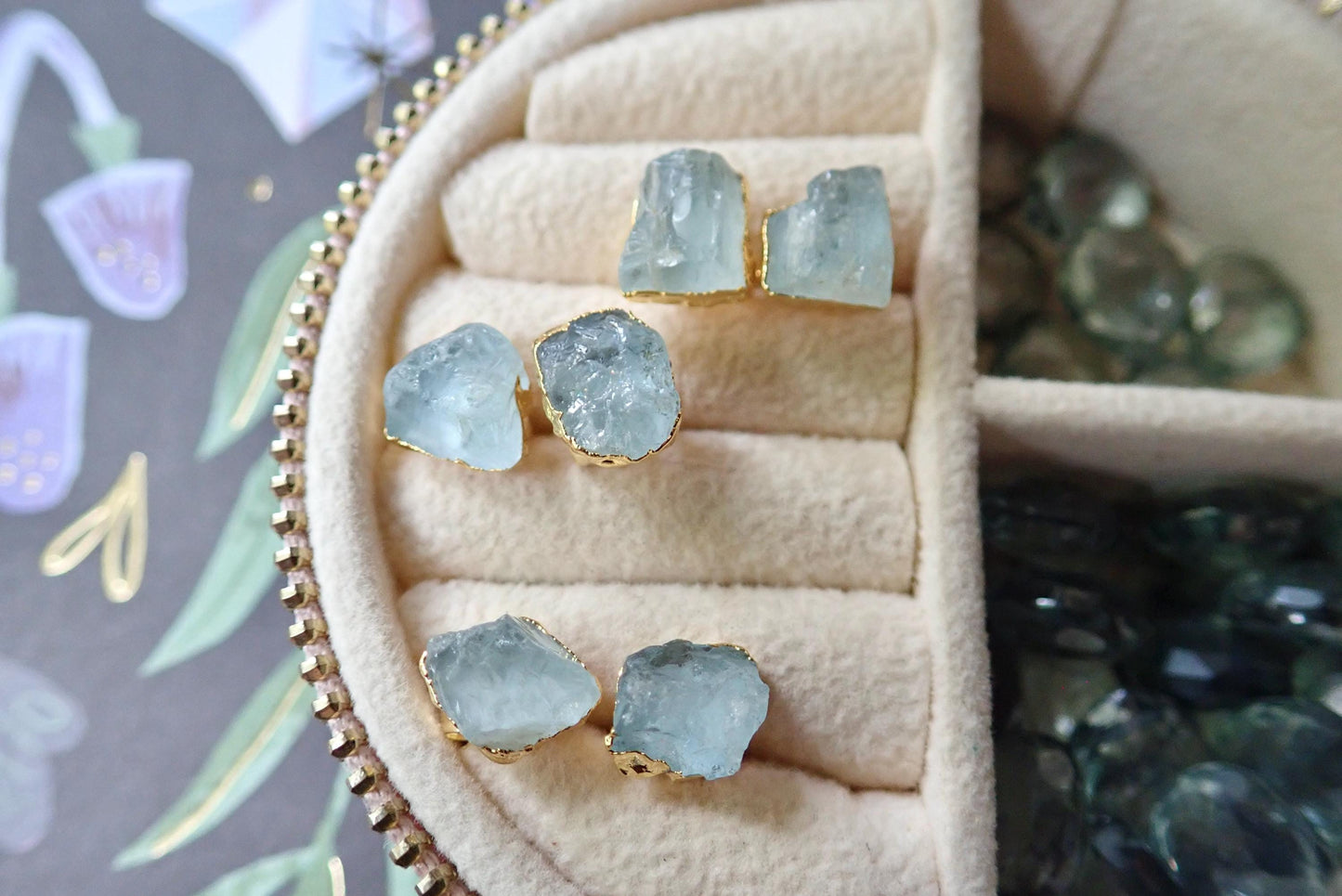 Raw Aquamarine Stud Earrings – 14k Gold Plated over Sterling Silver | March Birthstone