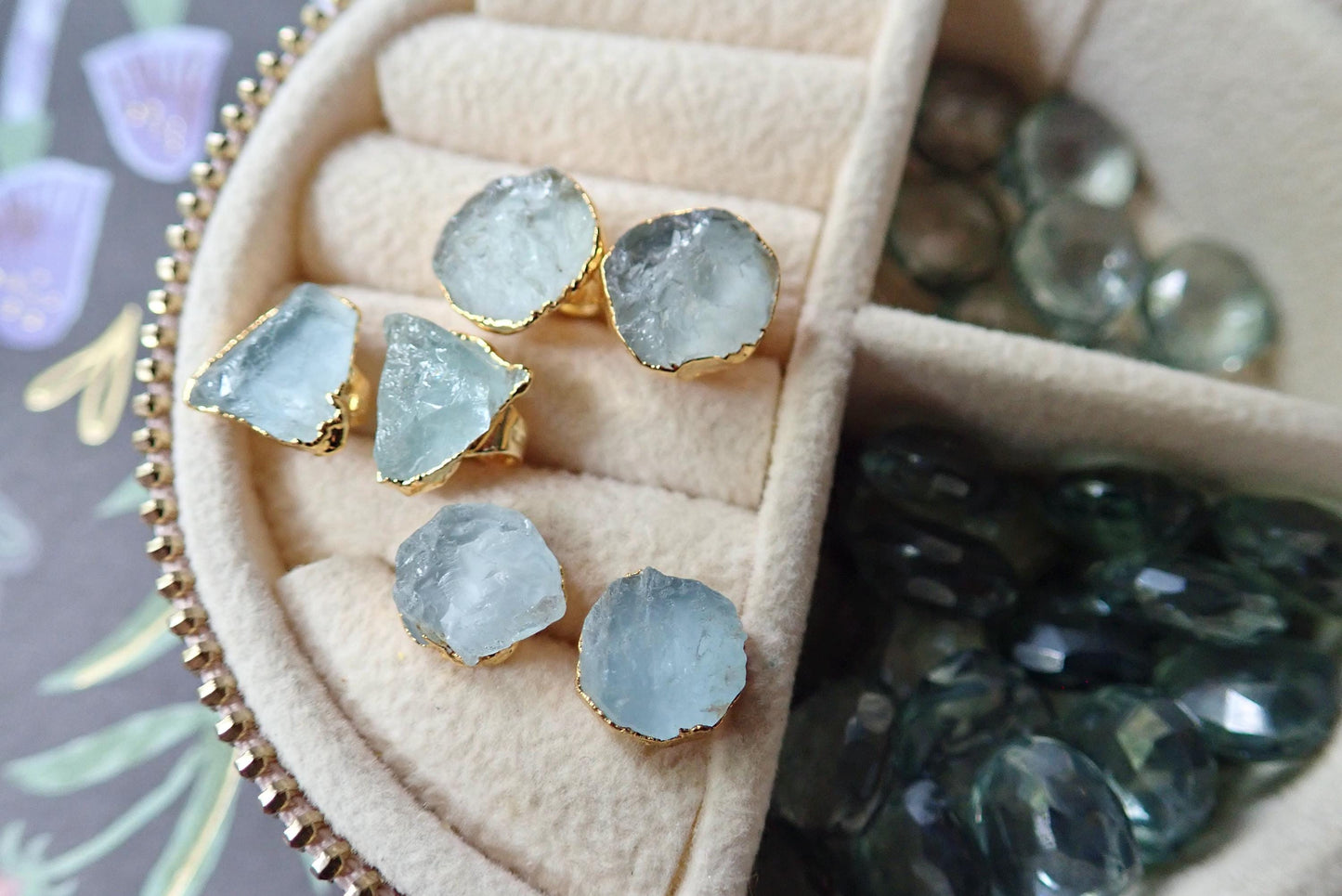 Raw Aquamarine Stud Earrings – 14k Gold Plated over Sterling Silver | March Birthstone