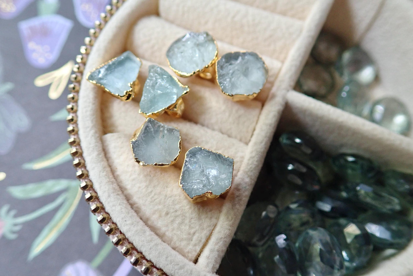 Raw Aquamarine Stud Earrings – 14k Gold Plated over Sterling Silver | March Birthstone