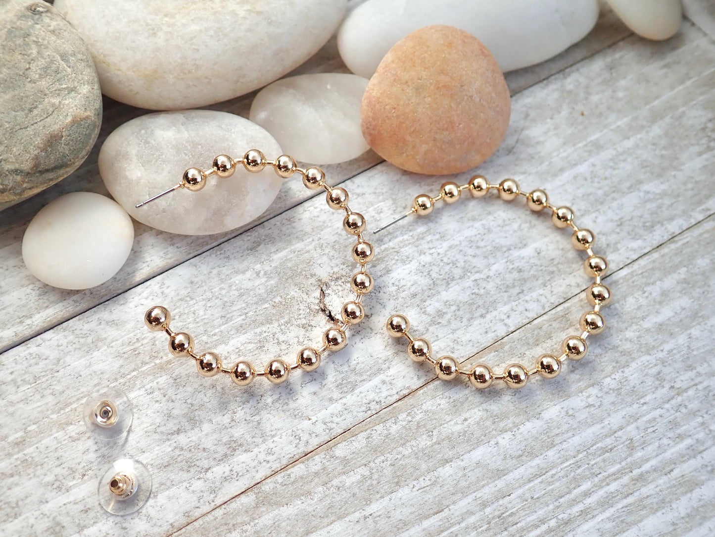 Large Gold Ball Chain Hoop Earrings – 18k Gold Over Stainless Steel, Bold No-Tarnish Statement Jewelry