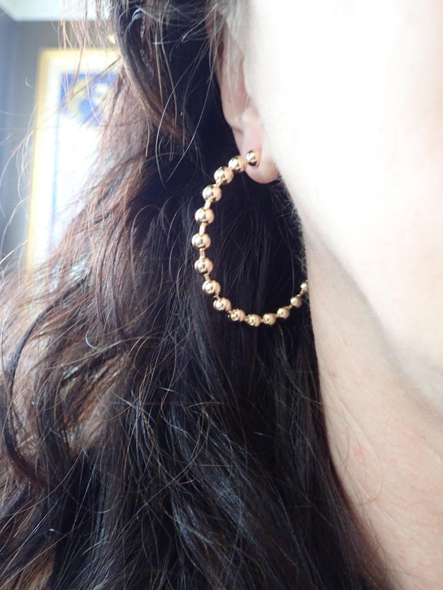 Large Gold Ball Chain Hoop Earrings – 18k Gold Over Stainless Steel, Bold No-Tarnish Statement Jewelry