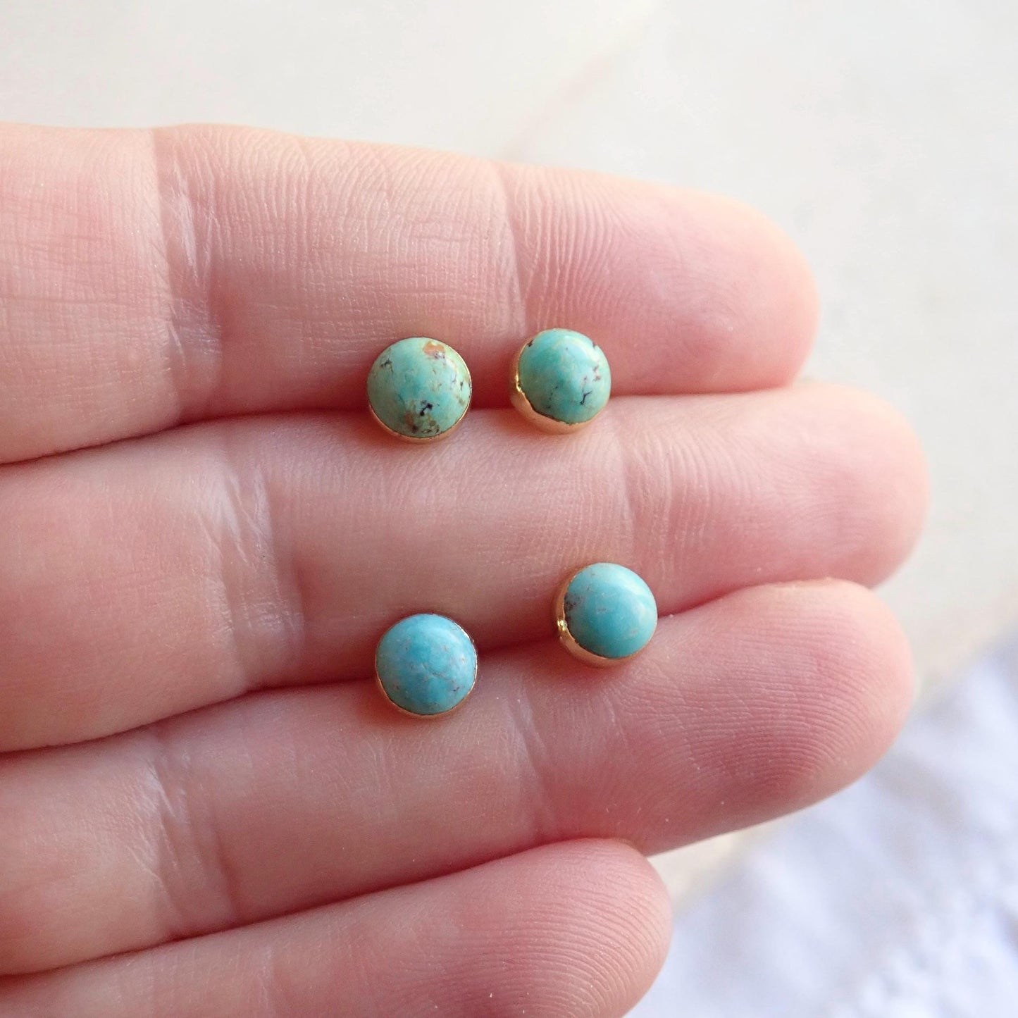 Turquoise Stud Earrings, Small Turquoise Dot Earrings Gold,Dainty Gemstone Studs,Turquoise Jewelry,December Birthstone Gift, Round Post Stud