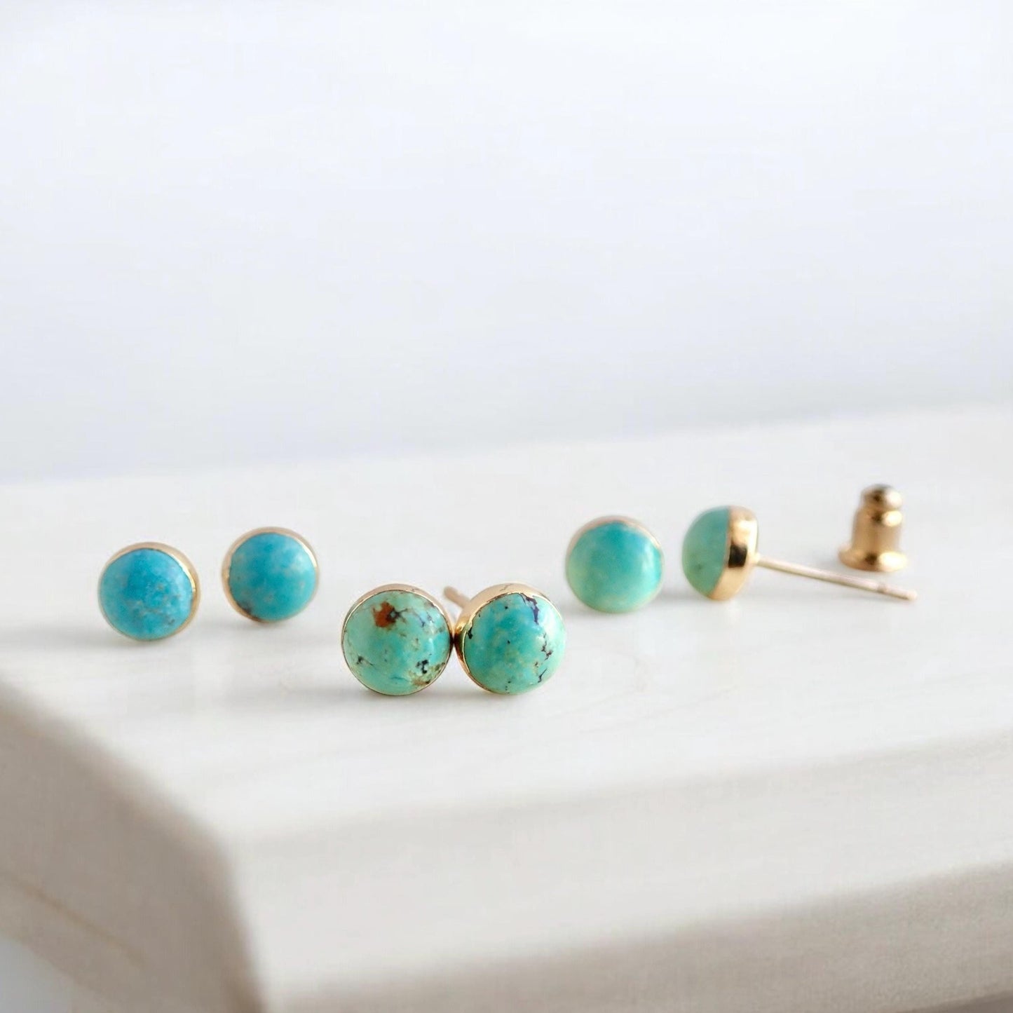 Turquoise Stud Earrings, Small Turquoise Dot Earrings Gold,Dainty Gemstone Studs,Turquoise Jewelry,December Birthstone Gift, Round Post Stud