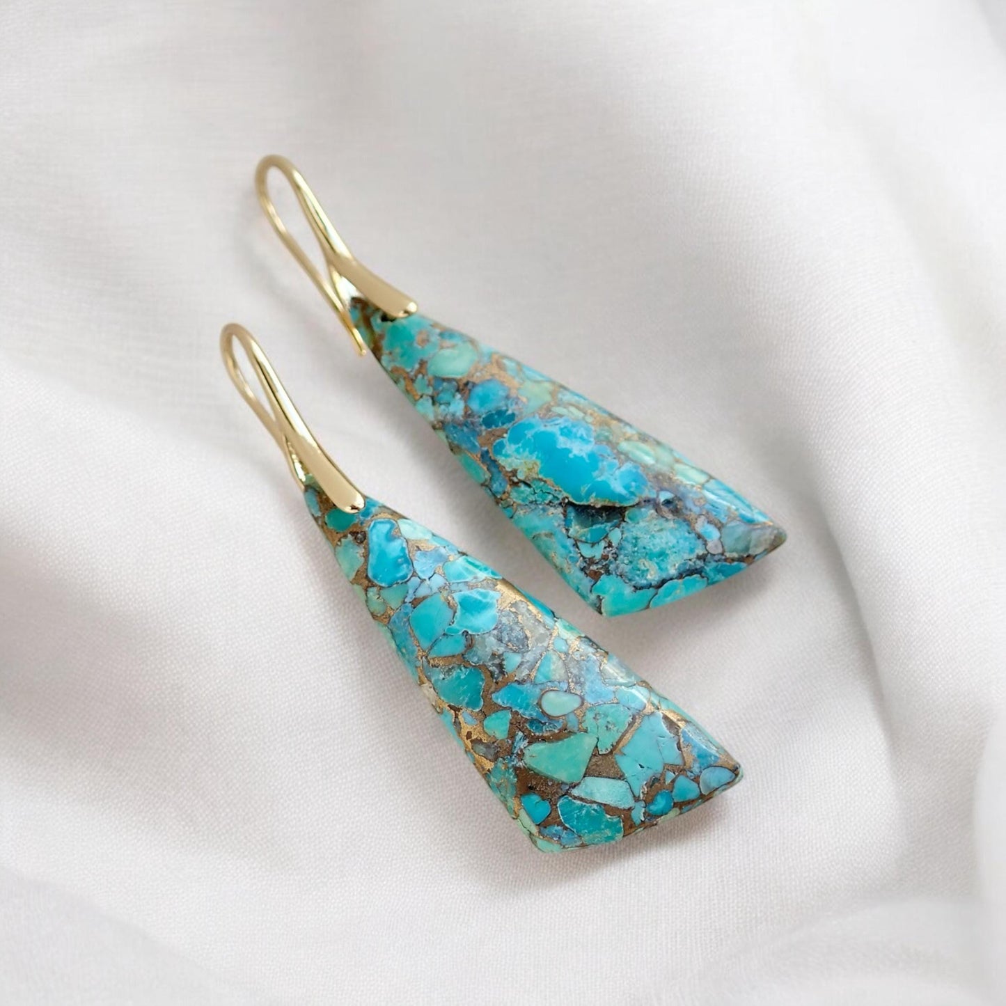 Turquoise Dangle Earrings Gold, Mojave Turquoise Earrings, Turquoise Jewelry,Large Gemstone Drop Earrings,December Birthstone Stone Earrings