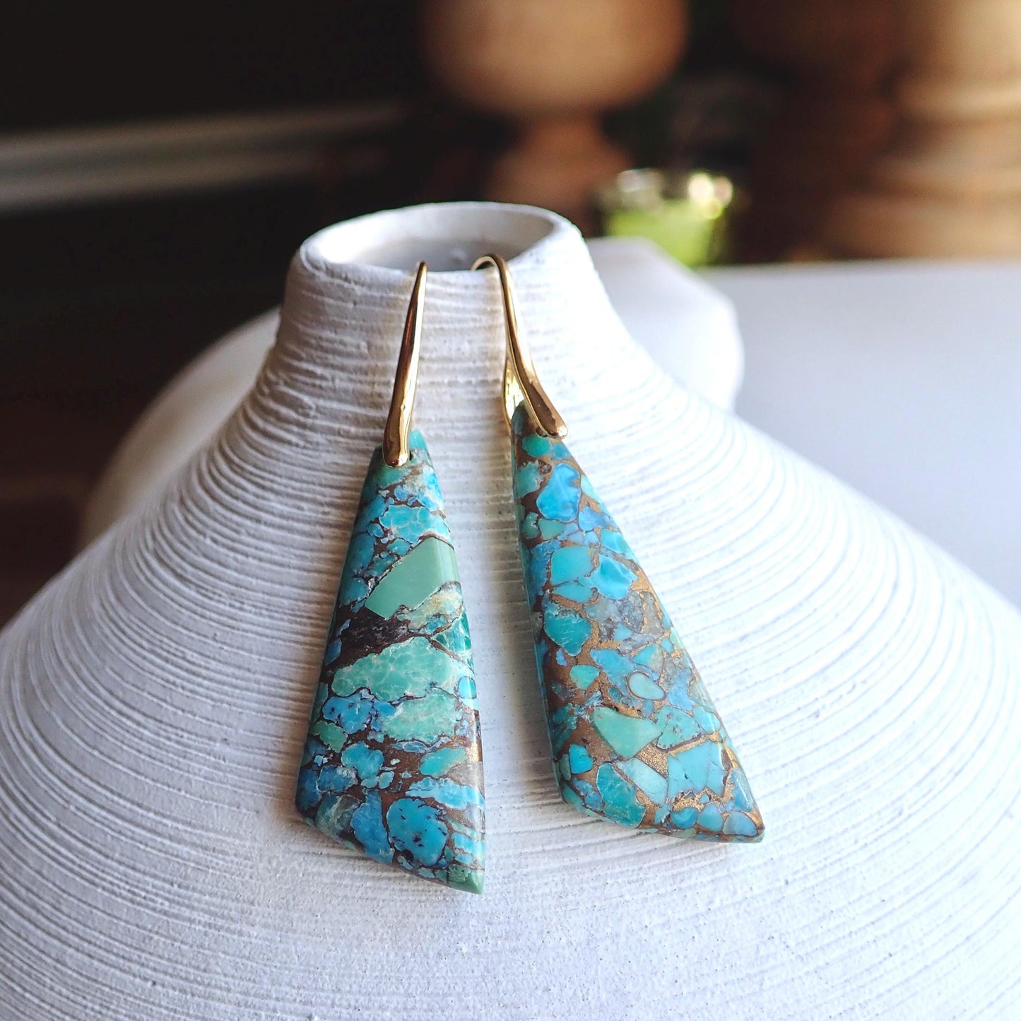 Turquoise Dangle Earrings Gold, Mojave Turquoise Earrings, Turquoise Jewelry,Large Gemstone Drop Earrings,December Birthstone Stone Earrings