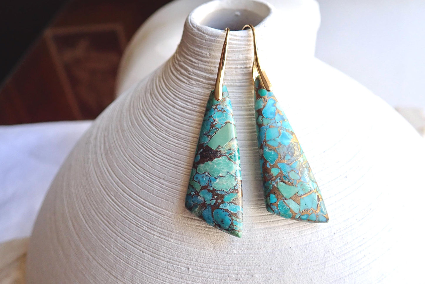 Turquoise Dangle Earrings Gold, Mojave Turquoise Earrings, Turquoise Jewelry,Large Gemstone Drop Earrings,December Birthstone Stone Earrings