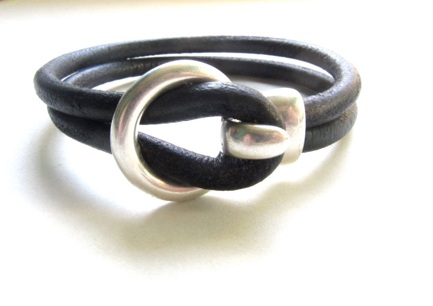 Mens Bracelet, Black Leather Cuff Bracelet , Mens Leather Bracelet, Black Silver Leather Bracelet, Leather Bracelet Men, Fathers Day Gift