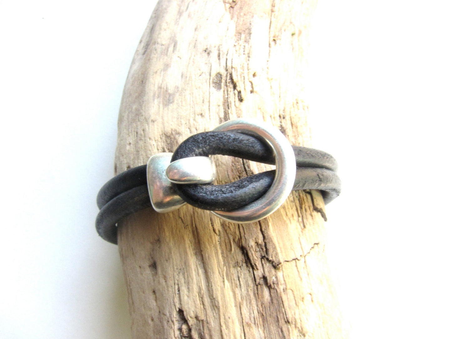 Mens Bracelet, Black Leather Cuff Bracelet , Mens Leather Bracelet, Black Silver Leather Bracelet, Leather Bracelet Men, Fathers Day Gift