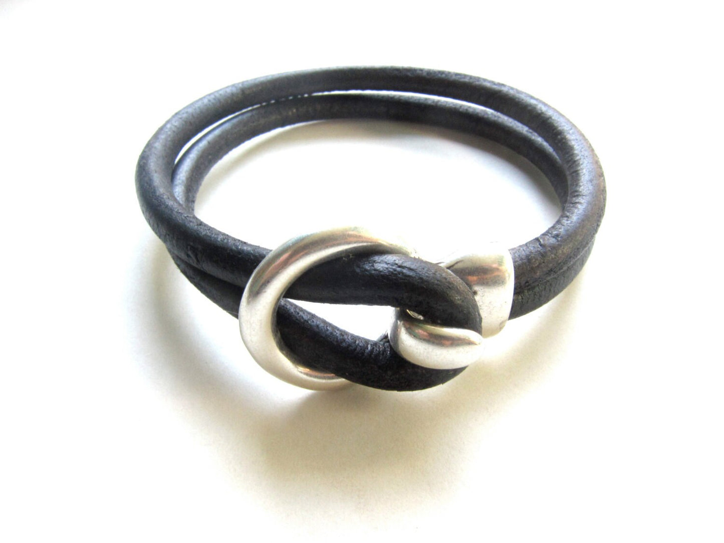 Mens Bracelet, Black Leather Cuff Bracelet , Mens Leather Bracelet, Black Silver Leather Bracelet, Leather Bracelet Men, Fathers Day Gift