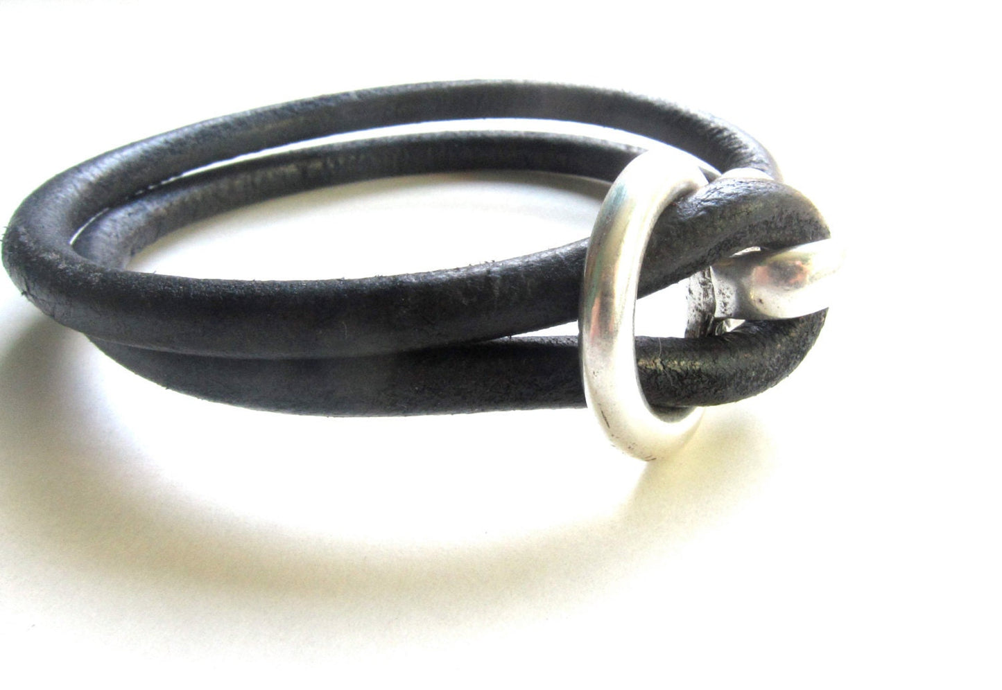 Mens Bracelet, Black Leather Cuff Bracelet , Mens Leather Bracelet, Black Silver Leather Bracelet, Leather Bracelet Men, Fathers Day Gift