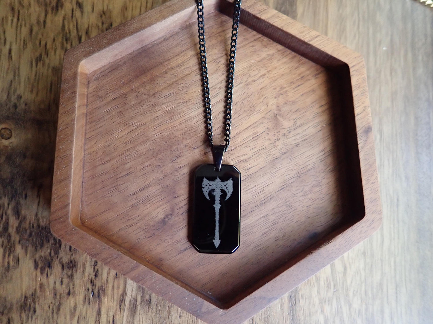 Men's Black Stainless Steel Dog Tag Necklace – Double-Sided Viking Axe Laser Engraved