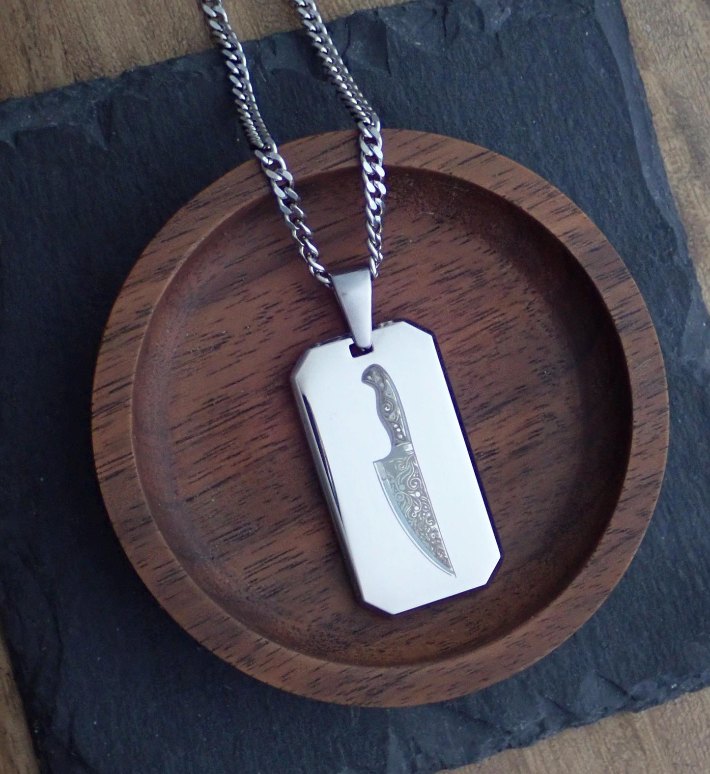 Chef Knife Necklace Stainless Steel Knife Necklace,Silver Chef’s Knife Pendant,Best Gifts for Chefs & Cooks, Mens No Tarnish Jewelry Silver