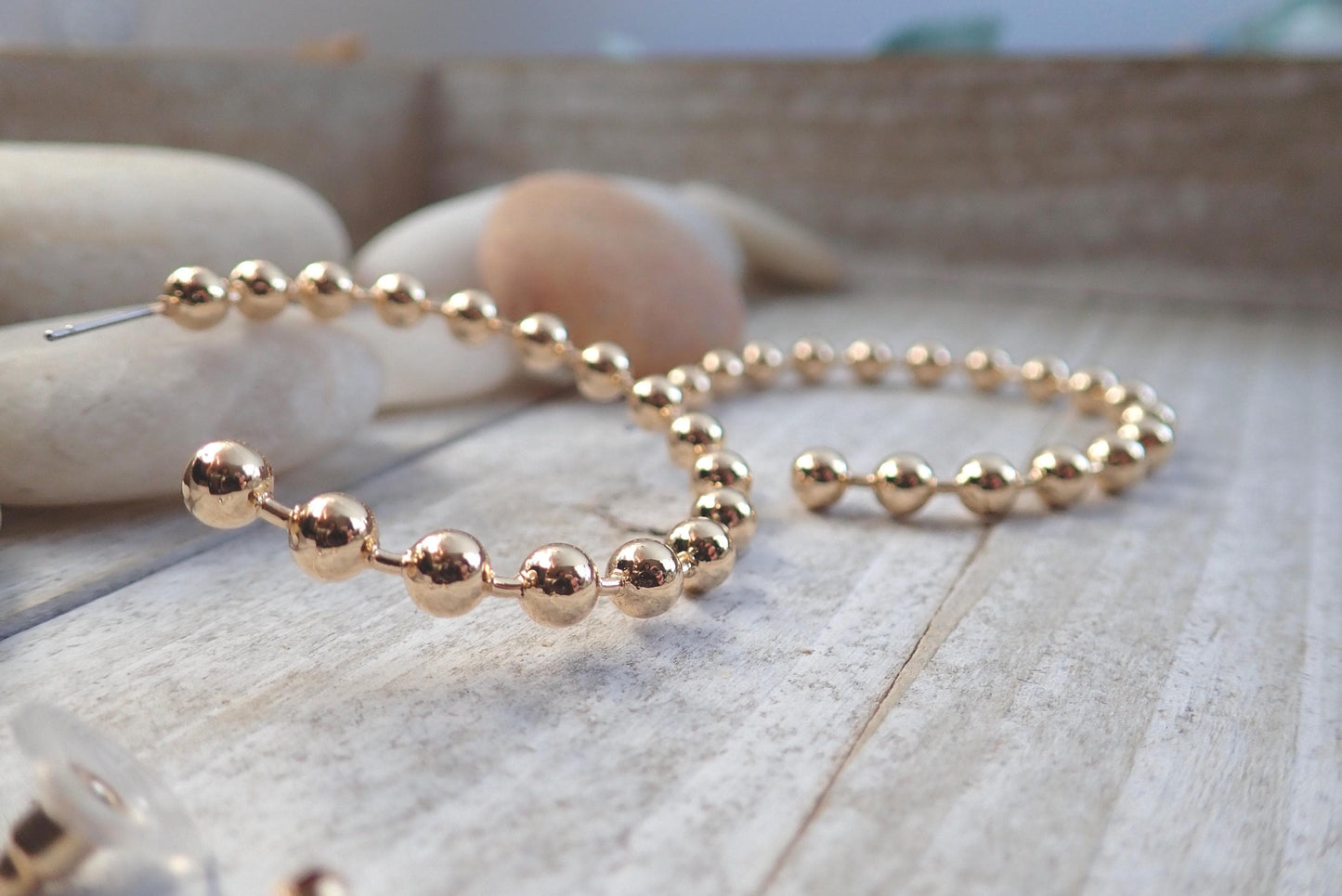 Large Gold Ball Chain Hoop Earrings – 18k Gold Over Stainless Steel, Bold No-Tarnish Statement Jewelry