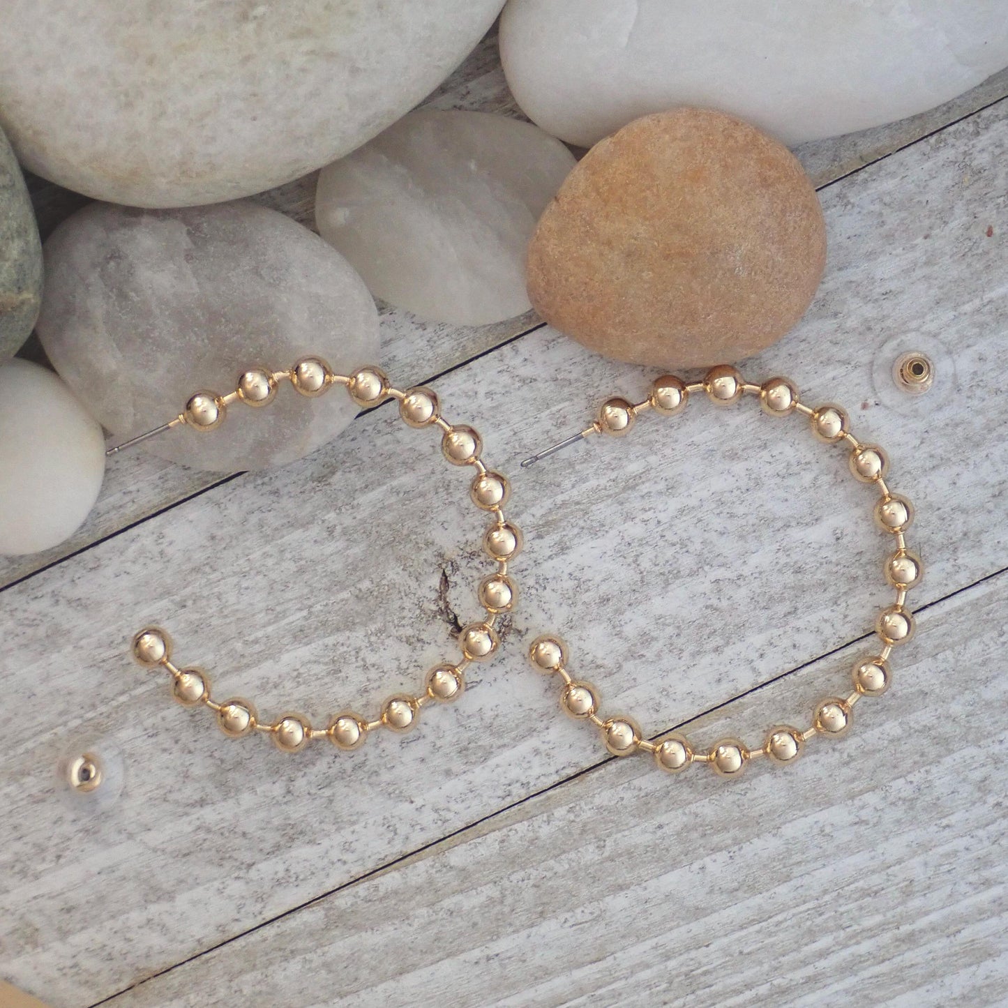 Large Gold Ball Chain Hoop Earrings – 18k Gold Over Stainless Steel, Bold No-Tarnish Statement Jewelry