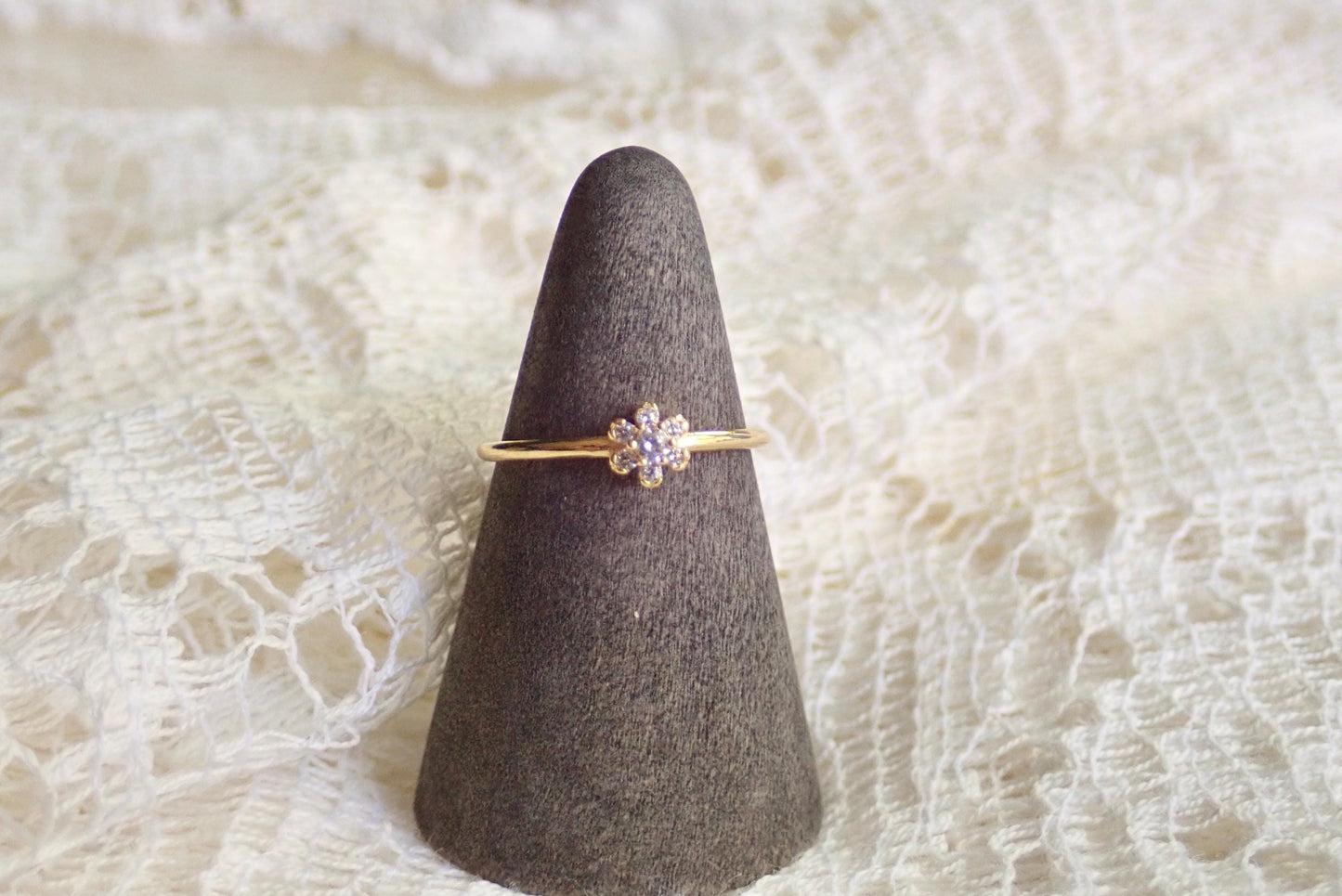 Dainty Diamond Flower Ring | April Birthstone Jewelry, Thin Delicate Stacking Ring