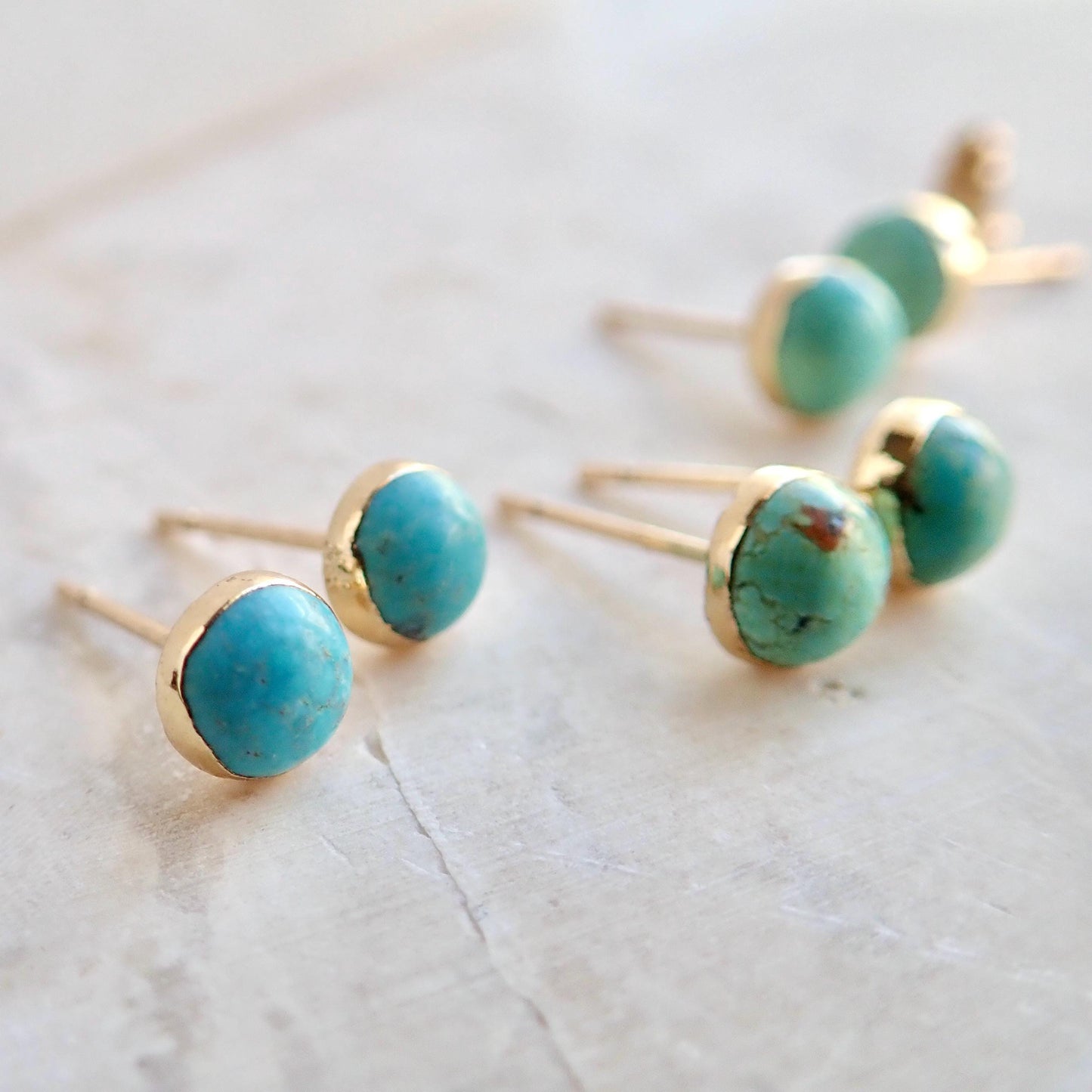 Turquoise Stud Earrings, Small Turquoise Dot Earrings Gold,Dainty Gemstone Studs,Turquoise Jewelry,December Birthstone Gift, Round Post Stud