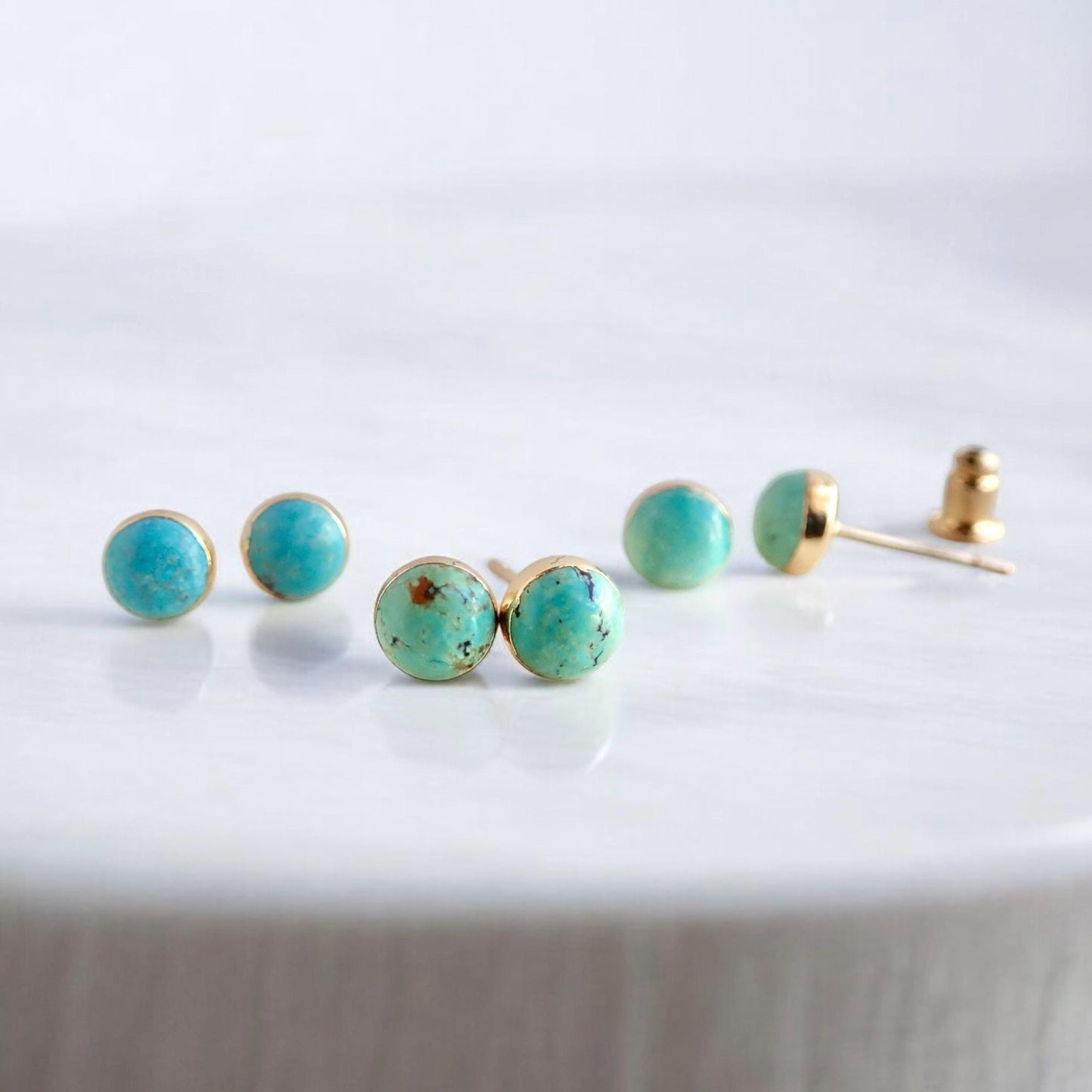 Turquoise Stud Earrings, Small Turquoise Dot Earrings Gold,Dainty Gemstone Studs,Turquoise Jewelry,December Birthstone Gift, Round Post Stud