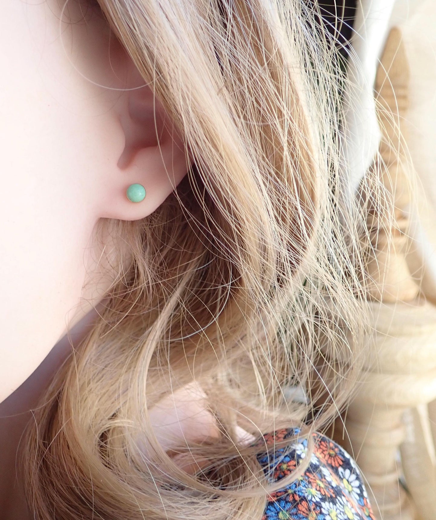 Turquoise Stud Earrings, Small Turquoise Dot Earrings Gold,Dainty Gemstone Studs,Turquoise Jewelry,December Birthstone Gift, Round Post Stud