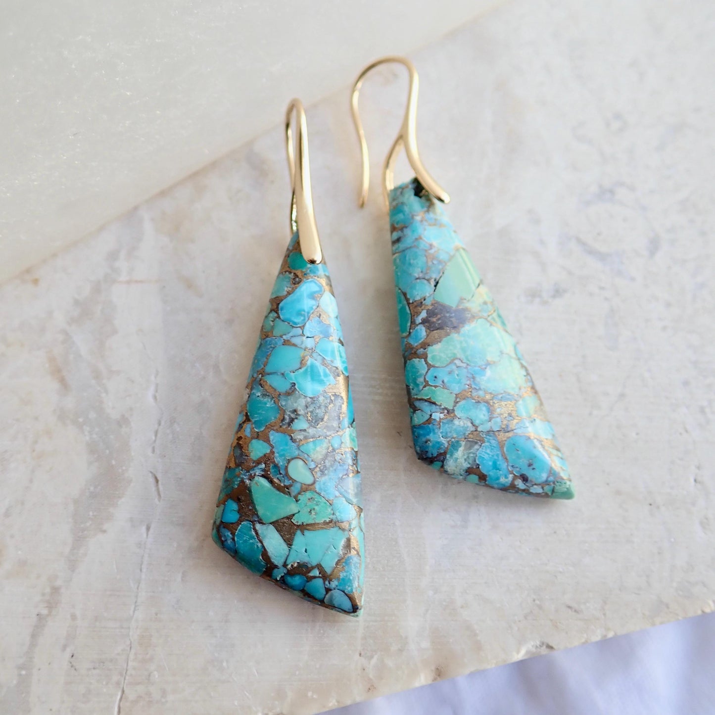 Turquoise Dangle Earrings Gold, Mojave Turquoise Earrings, Turquoise Jewelry,Large Gemstone Drop Earrings,December Birthstone Stone Earrings