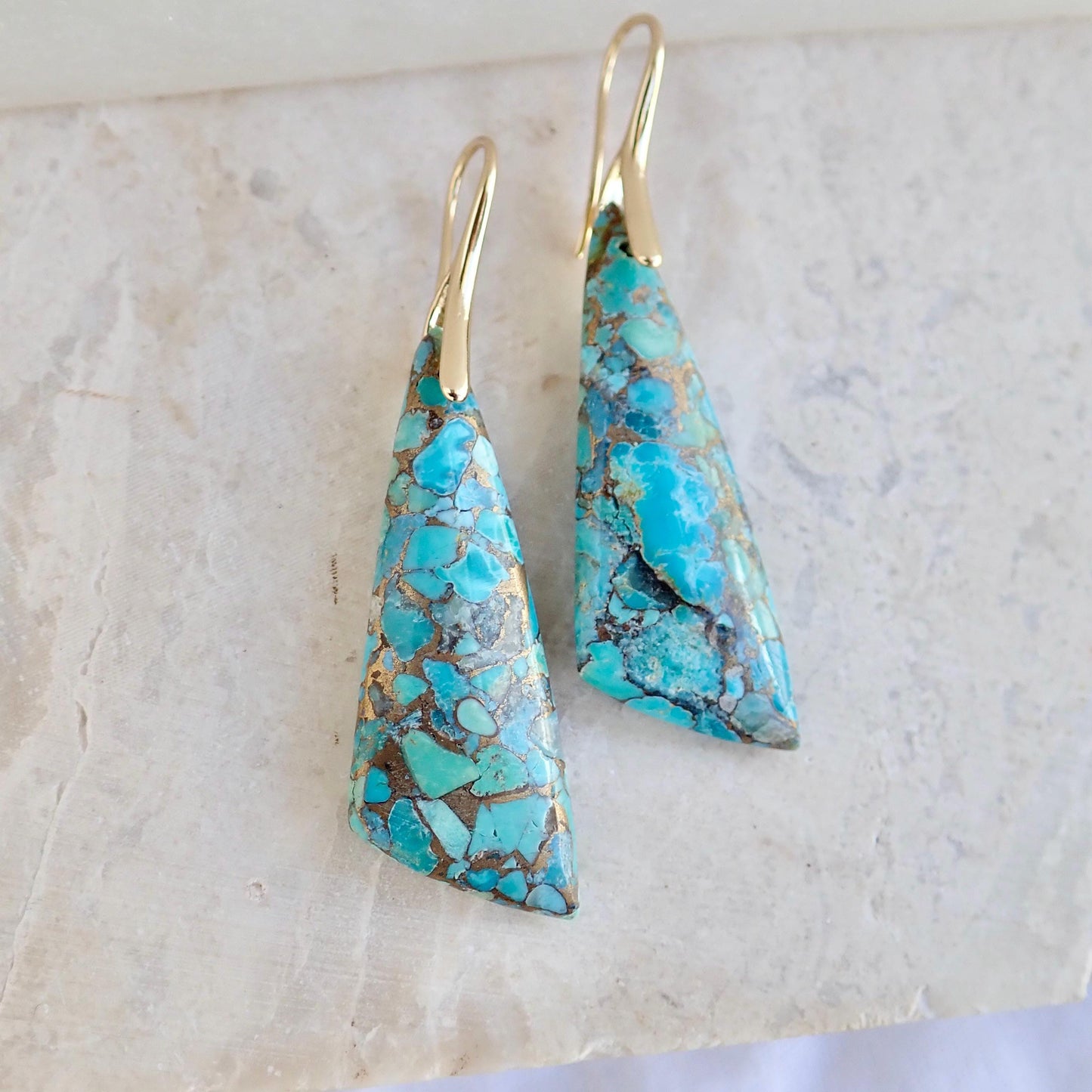 Turquoise Dangle Earrings Gold, Mojave Turquoise Earrings, Turquoise Jewelry,Large Gemstone Drop Earrings,December Birthstone Stone Earrings