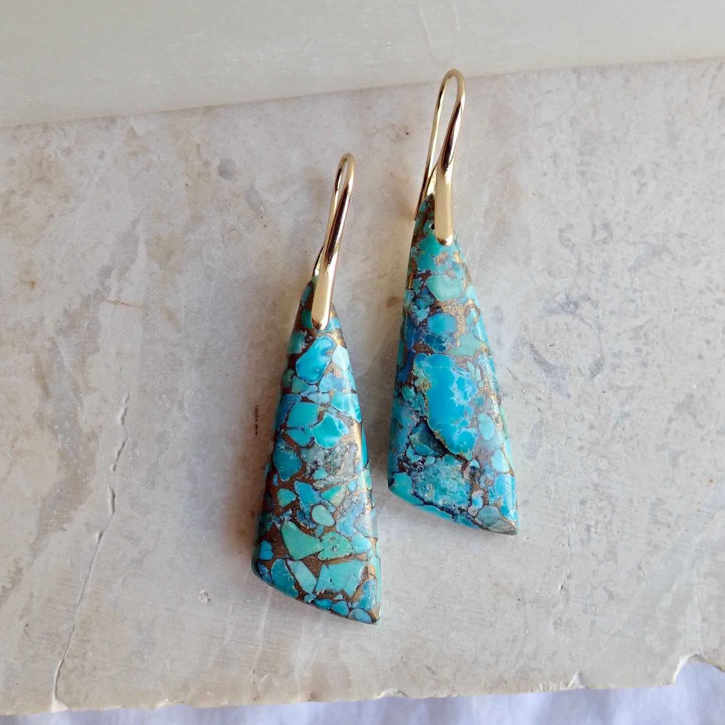 Turquoise Dangle Earrings Gold, Mojave Turquoise Earrings, Turquoise Jewelry,Large Gemstone Drop Earrings,December Birthstone Stone Earrings