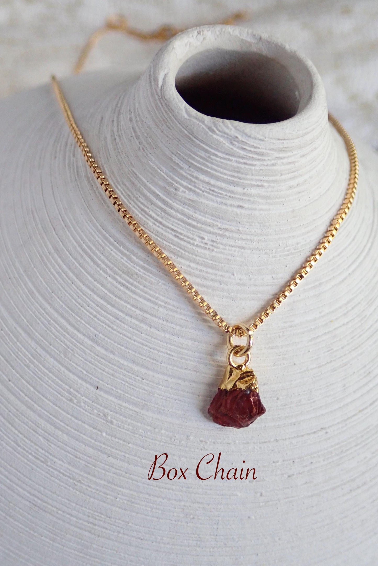 Dainty Raw Garnet Gemstone Necklace – 14k Gold Dipped | Minimalist Birthstone Jewelry