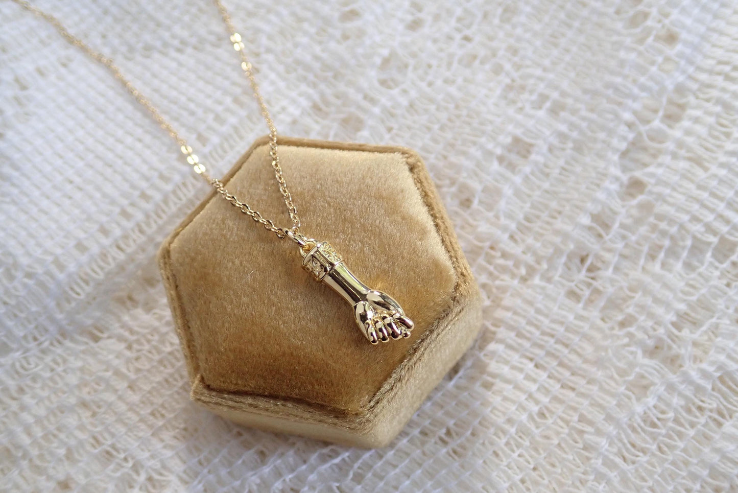 Dainty Mano Figa Hand Pendant Necklace – 14k Gold Filled Protection Charm on 18k Gold Fill Chaintection Necklace, Dainty Layering Necklace, Gift for Her