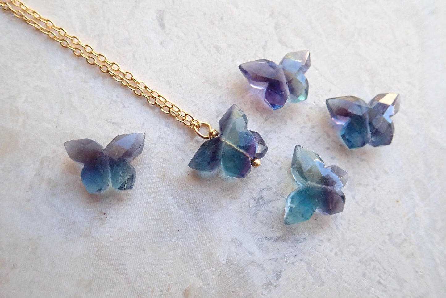 Rainbow Fluorite Butterfly Necklace – Gold Fill Chain with Delicate Gemstone Pendant, Natural Crystal Jewelry