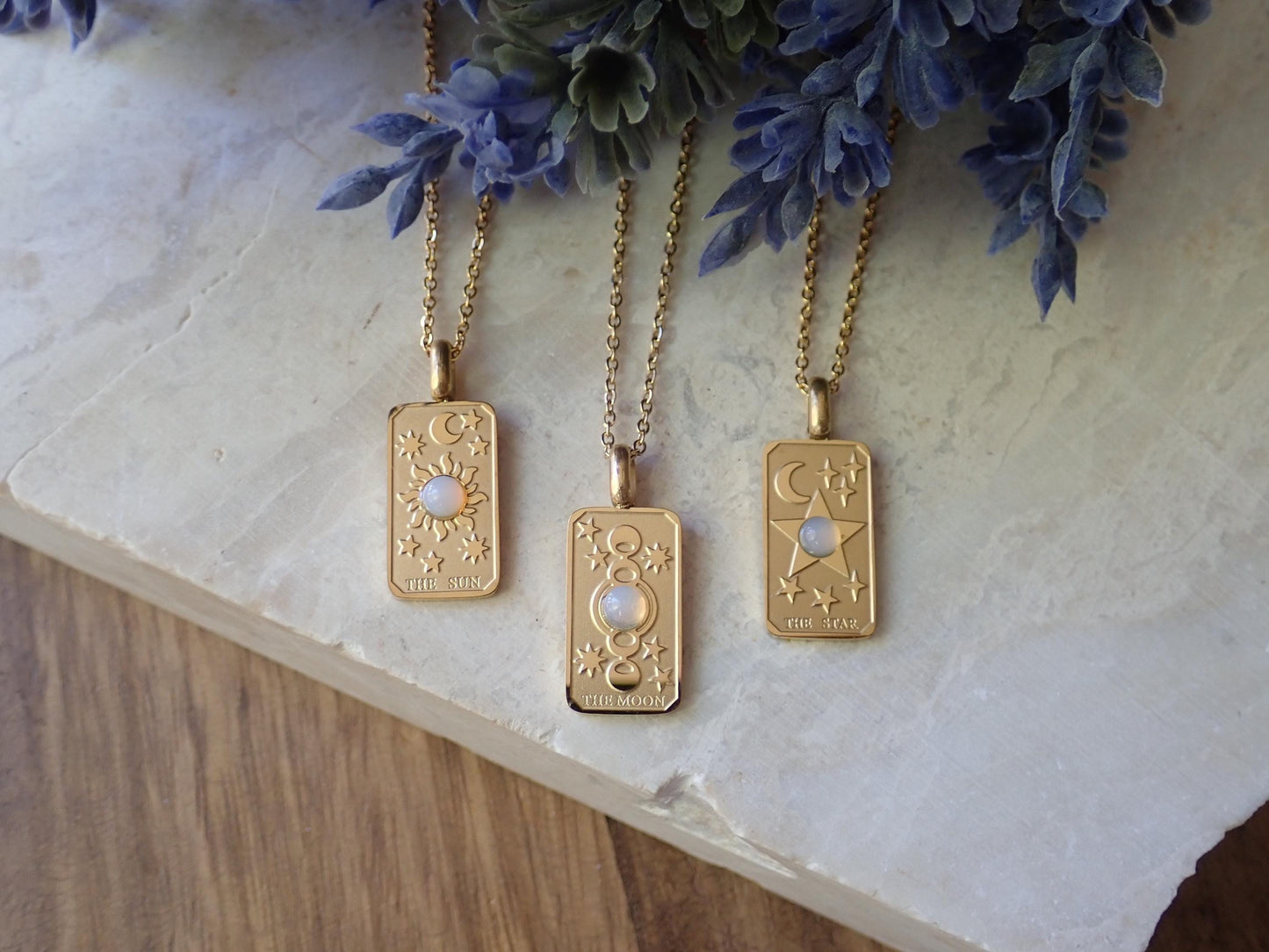 Small Gold Tarot Card Pendant Necklace - No Tarnish Waterproof Jewelry, Metaphysical Jewelry