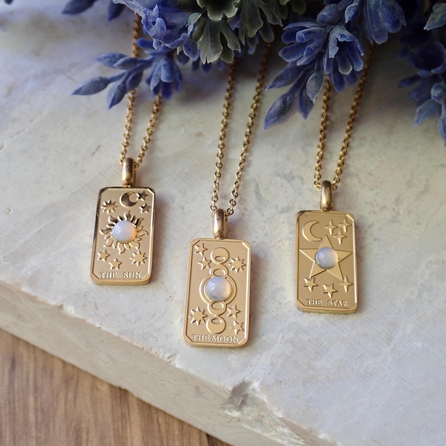 Small Gold Tarot Card Pendant Necklace - No Tarnish Waterproof Jewelry, Metaphysical Jewelry