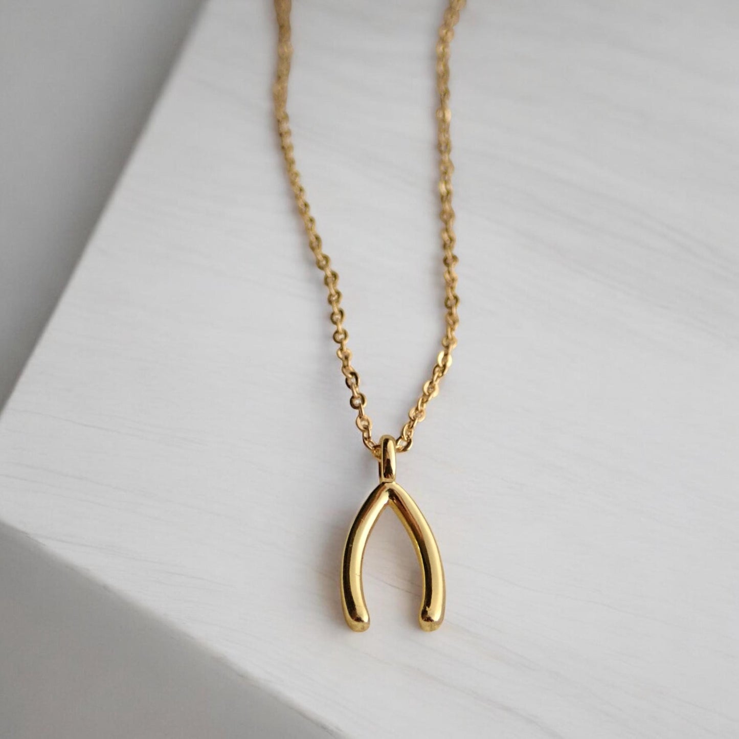Gold Wishbone Necklace 18k Gold Fill Lucky Charm Pendant - Protection Good Luck Gift